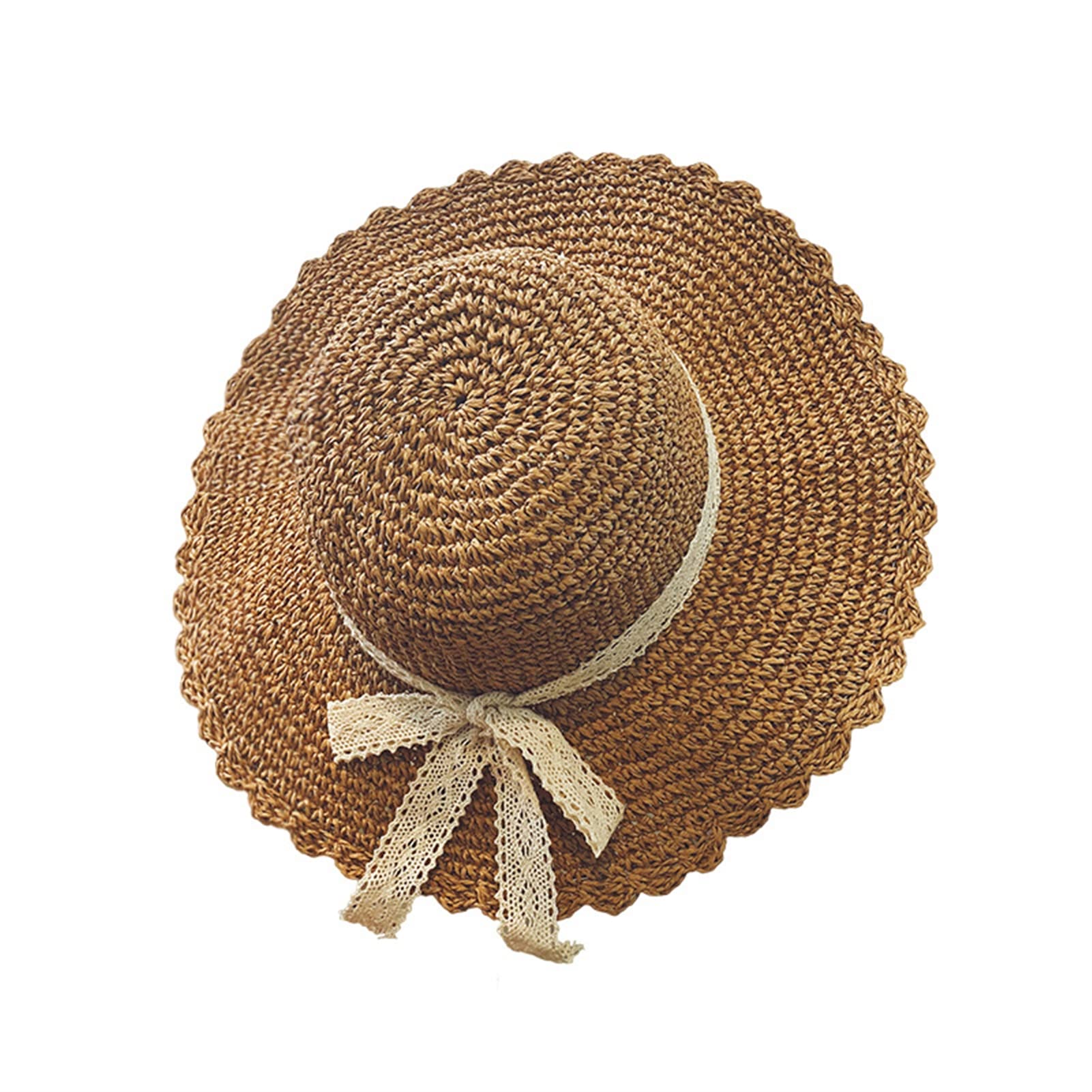 Lifup Women Summer Foldable Sun Straw Hat with Bow Wide Brim UPF 50+