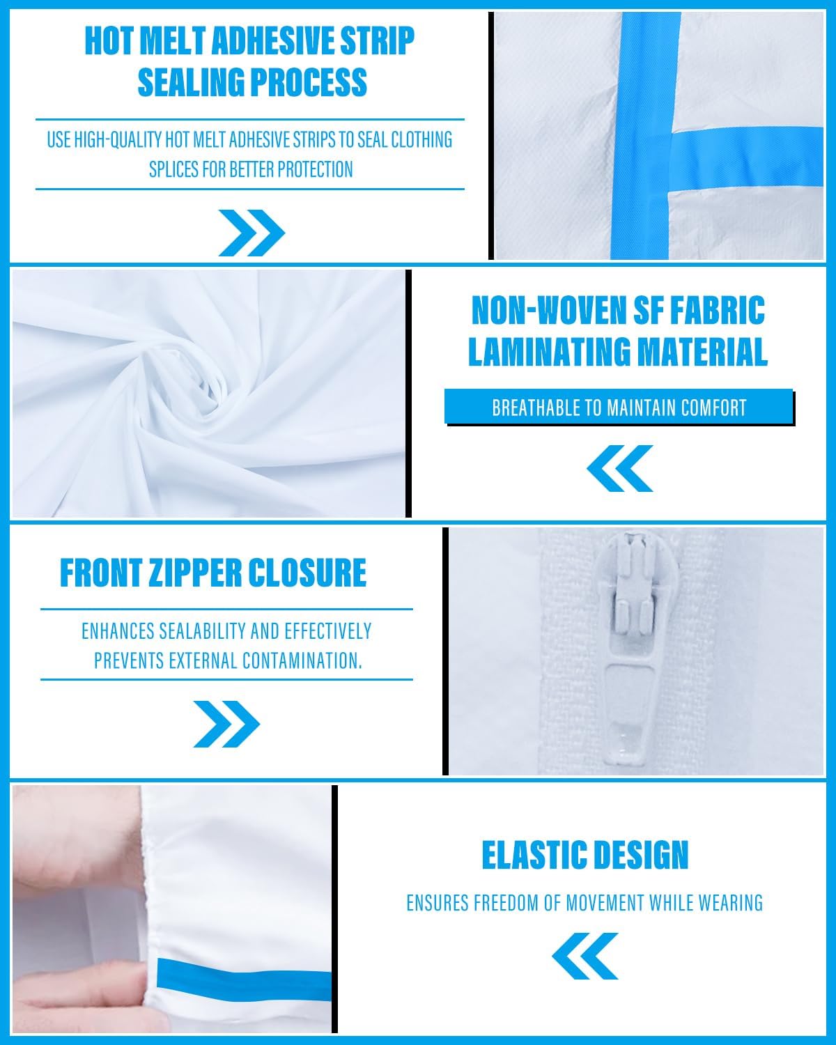 Hazmat Suit Disposable Coverall | Full Body Painters Suit in 7 Sizes with Multiple Specifications for Men & Women - X-Large, With Blue Seal Tape, 1 - Image 2