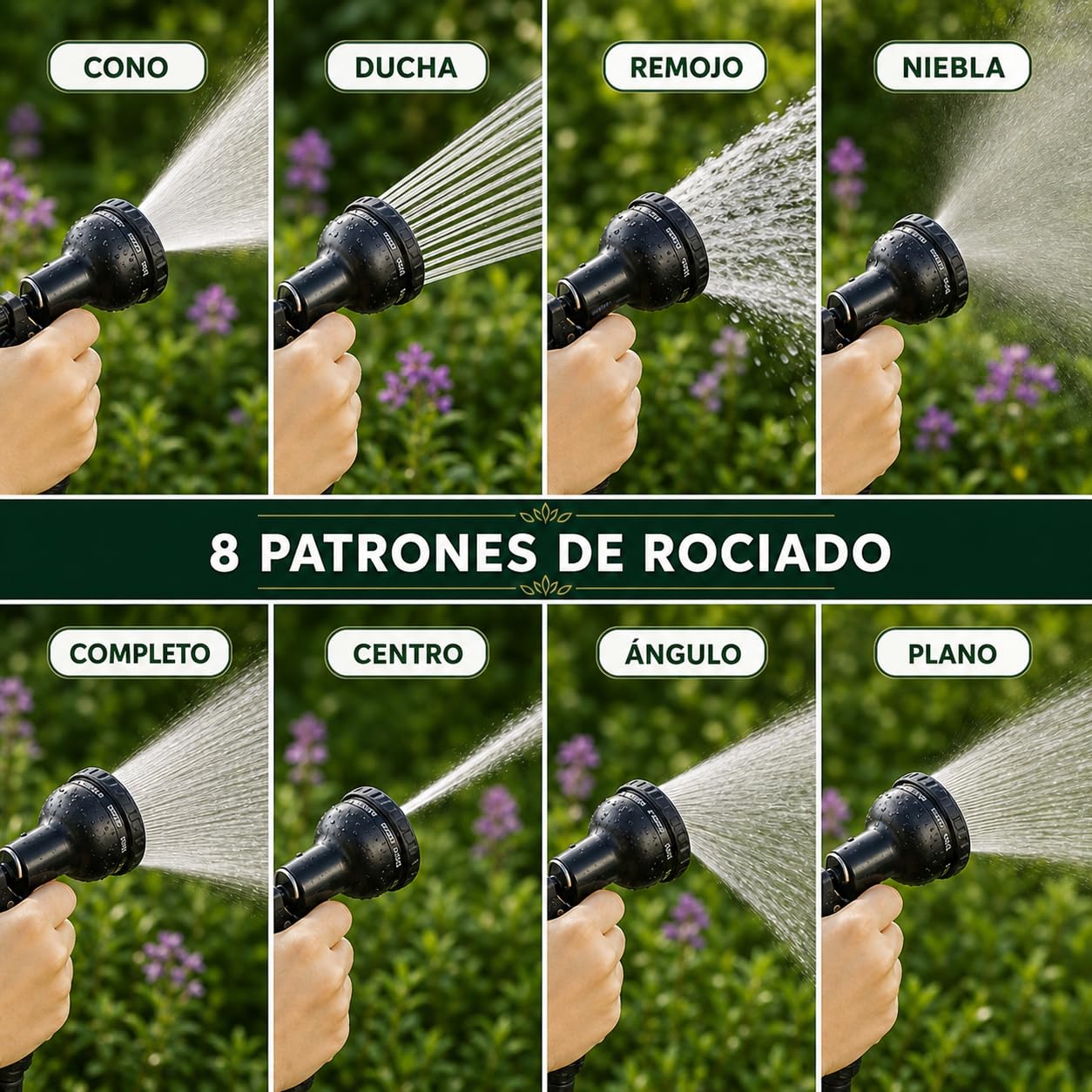 Tuyau de jardin flexible et résistant, anti-nœuds et anti-fuite, avec buse de pulvérisation et connecteurs pour irrigation en extérieur.