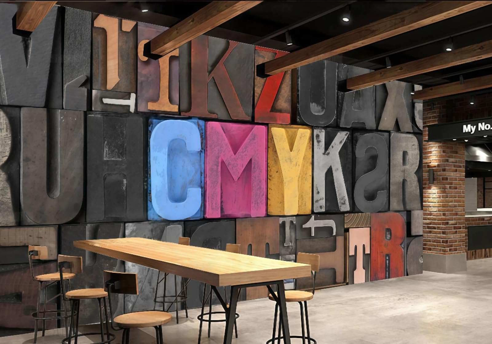 rskjdghshd Wallpaper Retro Wood Carving English Letters Drinks Afternoon Tea Burger Shop Bar Background Wall Western Restaurant Wallpaper Cafe Mural,3D,250x175cm