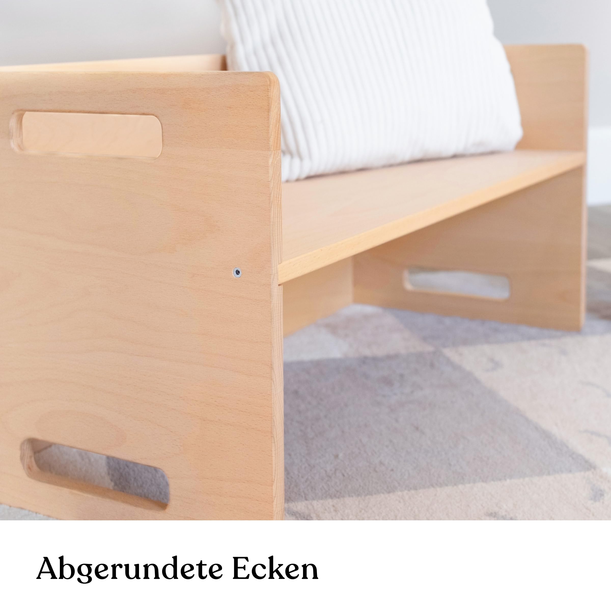 Ehrenkind® Wendebank Kinder, Montessori Sitzbank und Kindertisch 3in1, drehbar für Verschiedene Sitzhöhen, Kinderbank massiv, FSC® Buchenholz