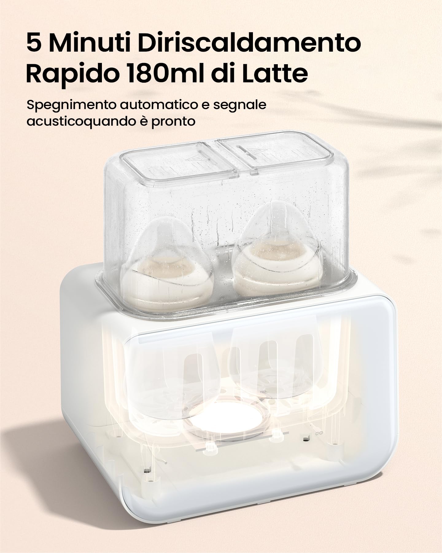 Grownsy Scaldabiberon, Sterilizzatore per Biberon 9 in 1 Fast Riscaldamento e Sbrinamento, Senza BPA, con Display LCD (Biancocrema)