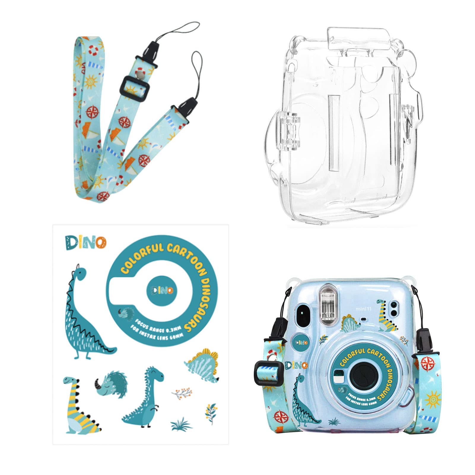 Ngaantyun Mini 11 Clear Case Bundle Kit for Fujifilm Instax Mini 11 Instant Camera Case with Film Pocket Pictures Holder, Stickers Skin Decal,