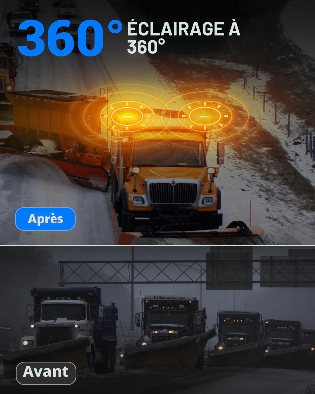 SUPAREE 12/24V Lumière Stroboscopique LED Gyrophare LED Stroboscopique Gyrophare Rotatif avec Interrupteur E-MARK 12 Modes de Flash Ambre pour Véhicules Agricoles Camion Chariots Élévateurs