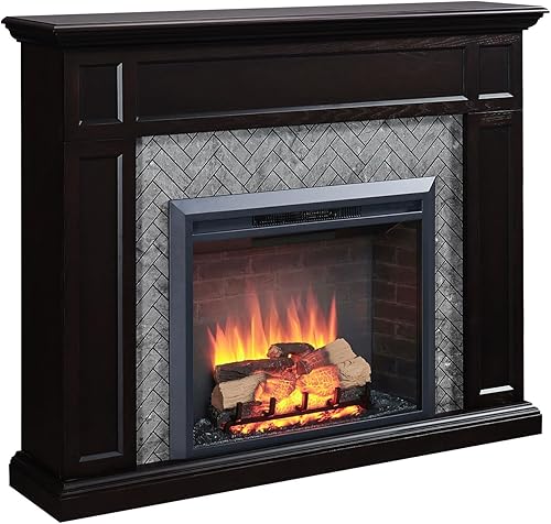 LegendFlame Hailey - Chimenea eléctrica con mantel envolvente de 57 pulgadas e inserto Carl de 30 pulgadas, roble espresso con acabado de ladrillo