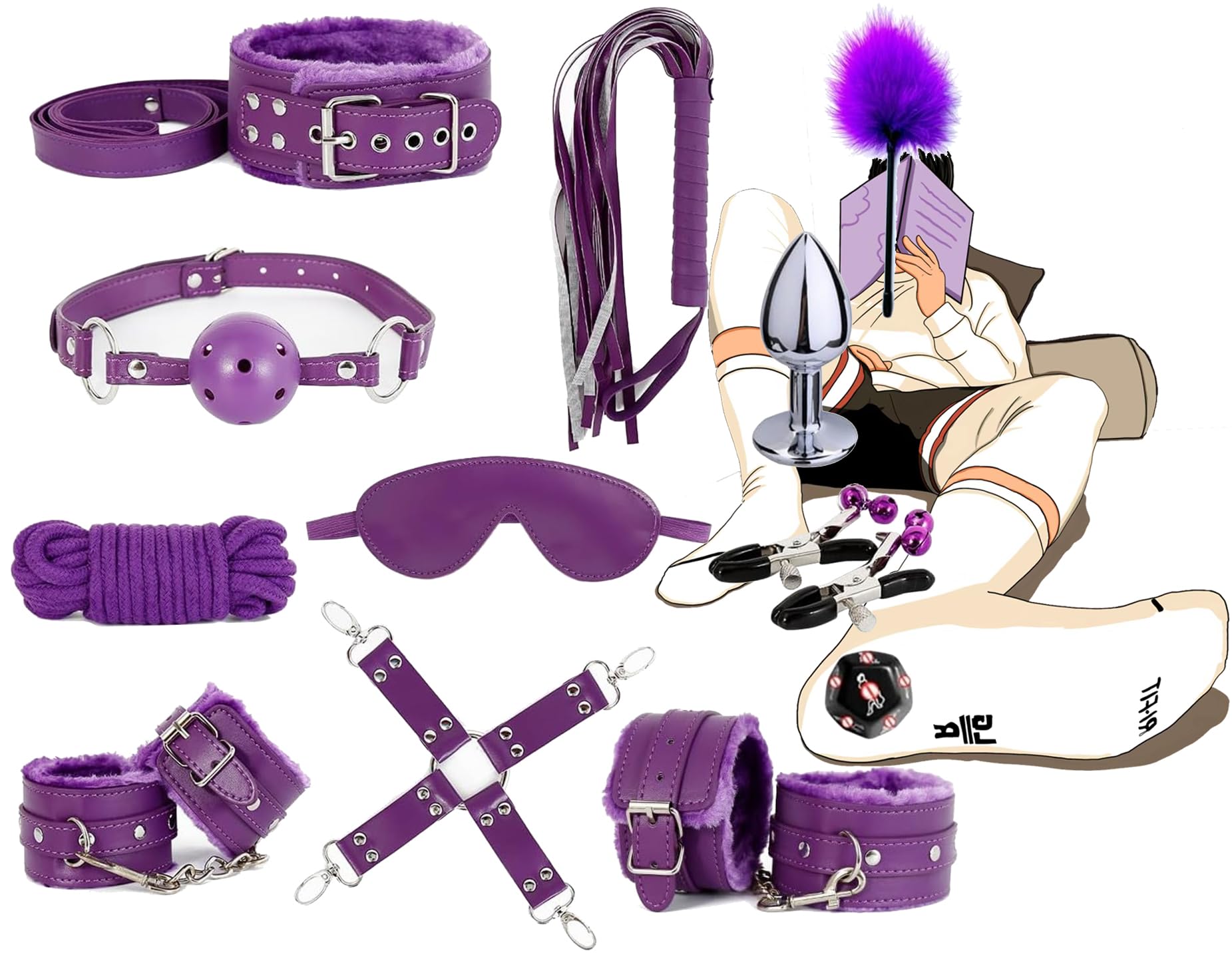 [12 Pezzi Set di Accessori in Pelle Viola, Set di Protezioni Sportive Regolabili, Fascia Elastica per La Casa E L'attrezzatura per Lo Yoga, Regalo Originale-K3