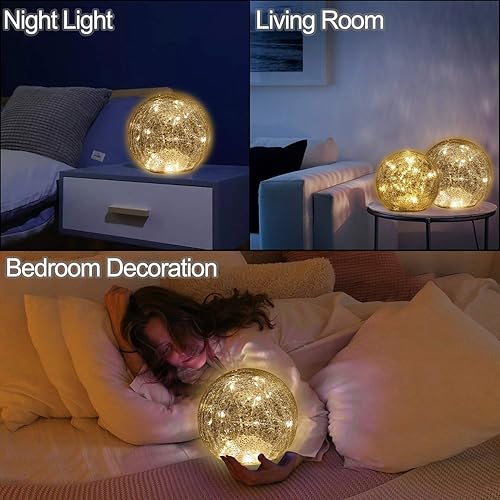 Miniatura 5 de Mercury Crackle - Lámpara de bola LED de cristal, funciona con pilas, de 5.7 pulgadas, luz nocturna para niñas, cumpleaños, Halloween, Navidad,