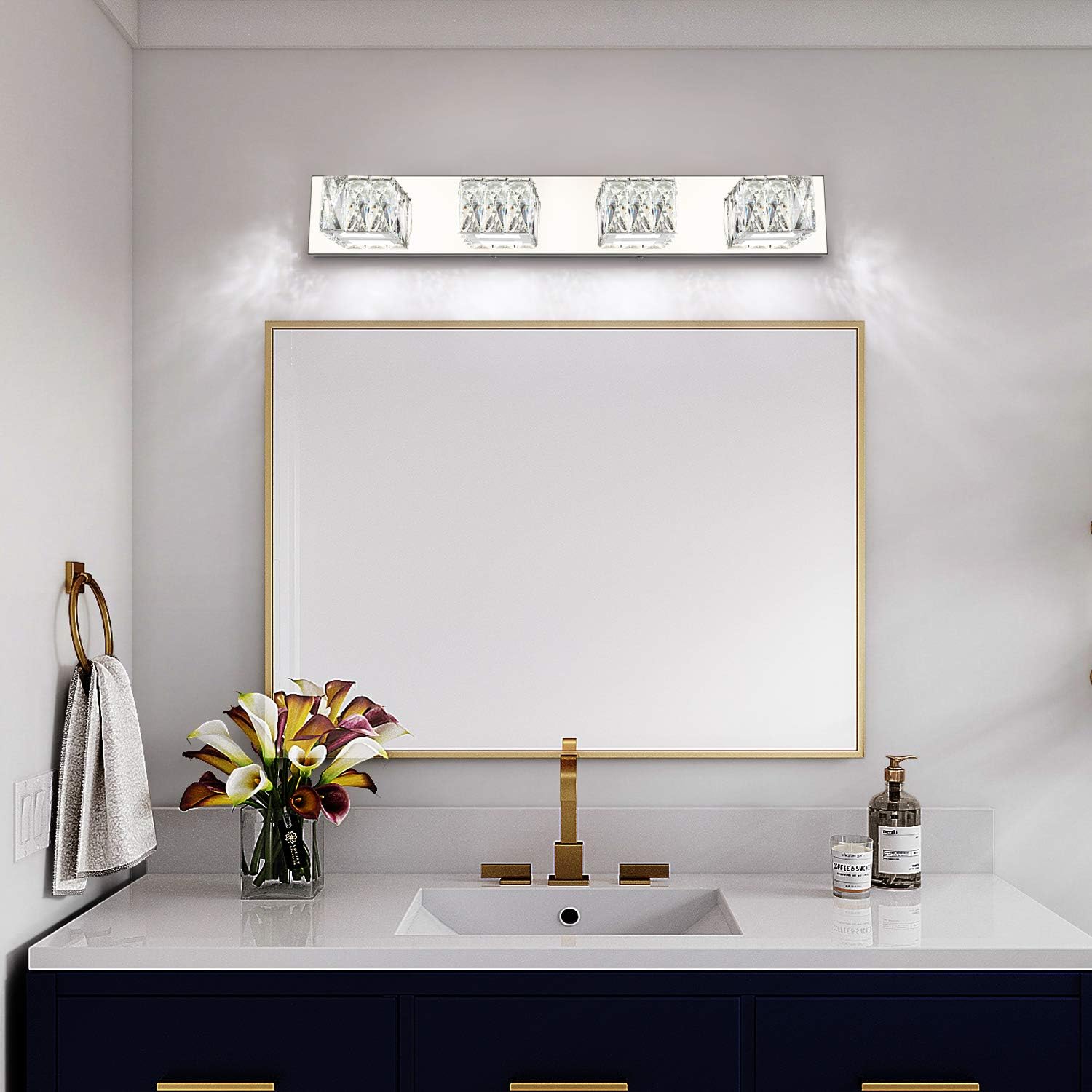 Tech Deals 🔥 SOLFART LED Bathroom Vanity Lighting Fixtures Modern Style Crystal Lights Over Mirror 4 Lights Best Quality 🔥 SOLFART LED Bathroom Vanity Lighting Fixtures Modern Style Crystal Lights Over Mirror 4 Lights