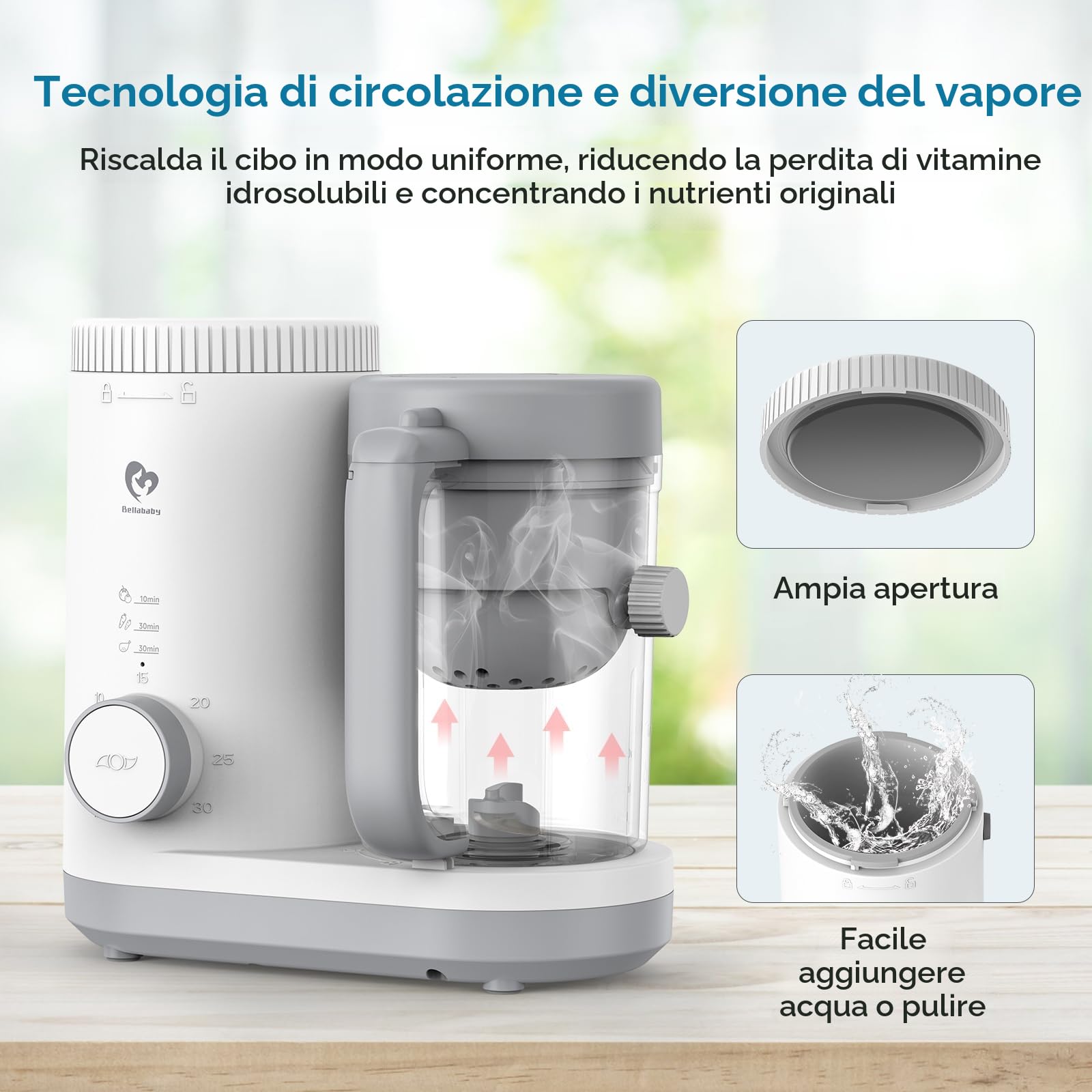 Cuocipappa Mixer Multifunzione Omogeneizzatore per Neonati con Cestello Vapore Reversibile