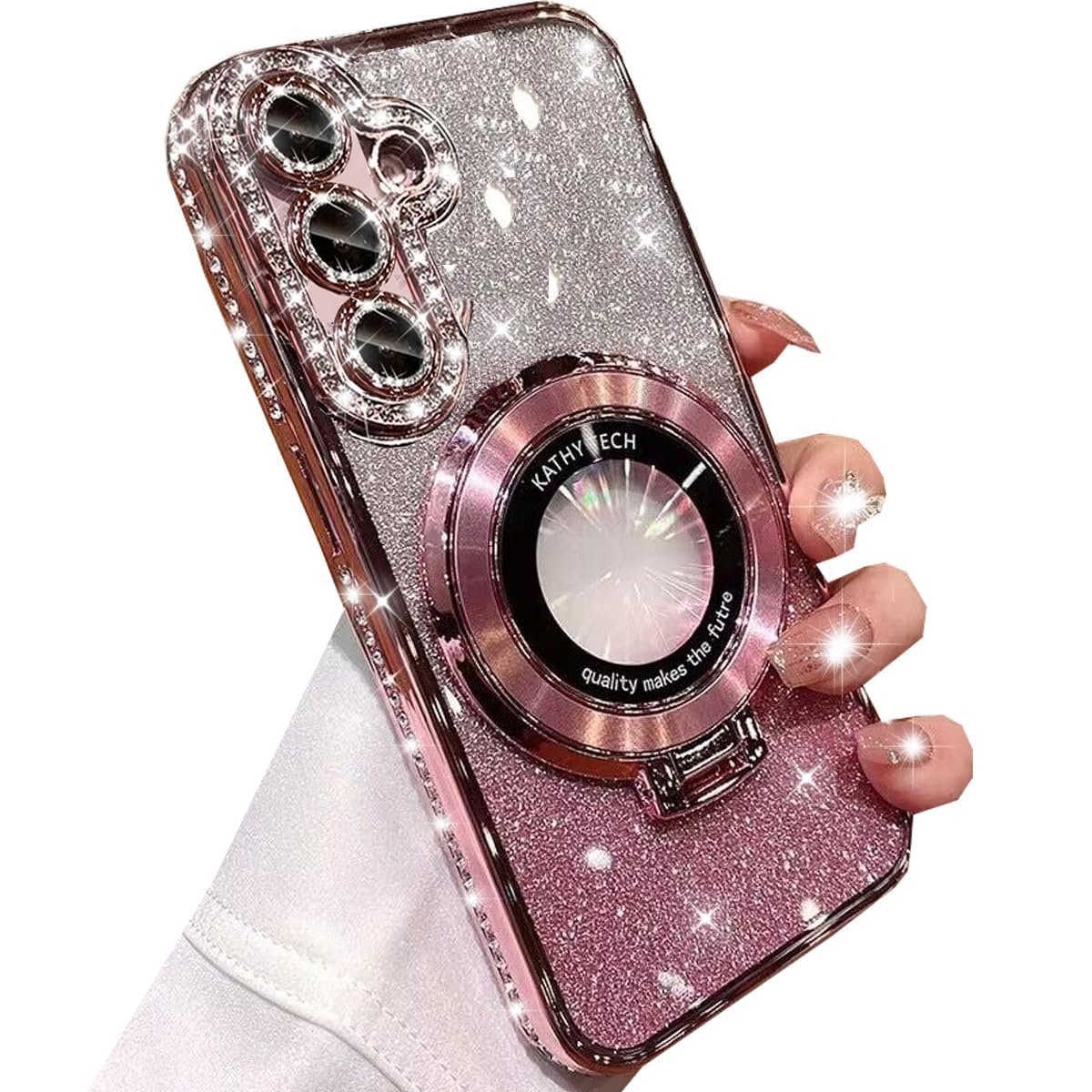 Changjia for Samsung Galaxy S25 Plus Magnetic Kickstand Glitter Case,[Compatible with Magsafe] Luxury Bling Sparkly Diamond Rhinestones with Camera