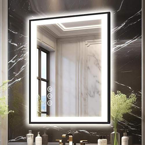 Megatex 20x28 Light up Bathroom Mirror,LED Vanity Mirror,Black Framed,Backlit +