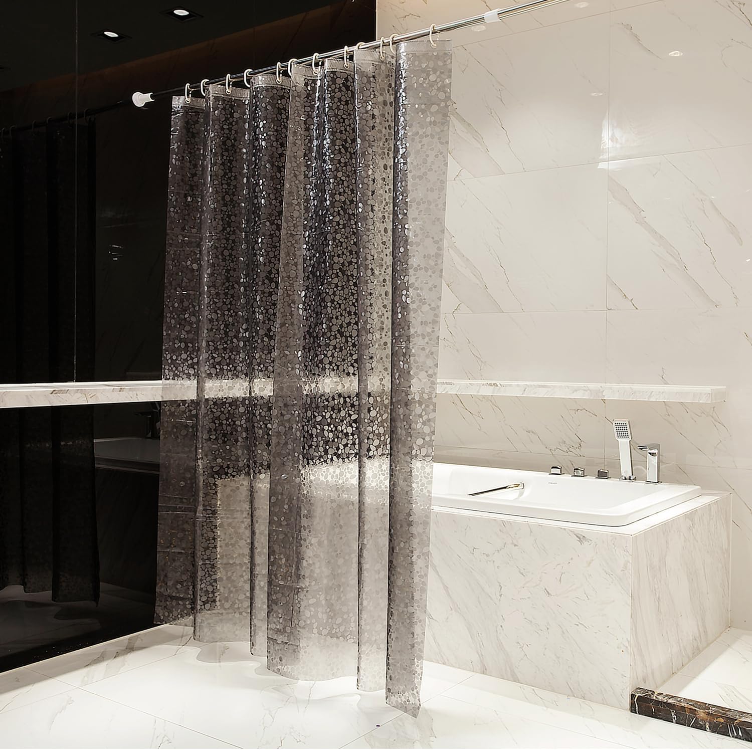 Waterproof Shower Curtain Liner EVA 8G - Rust-Proof Hooks, Heavy-Duty Magnets - Enhance Your Bathroom with Durability and Elegance, 72L x 84H Inches Black Stone 72"W x 84"L (Pack of 1)