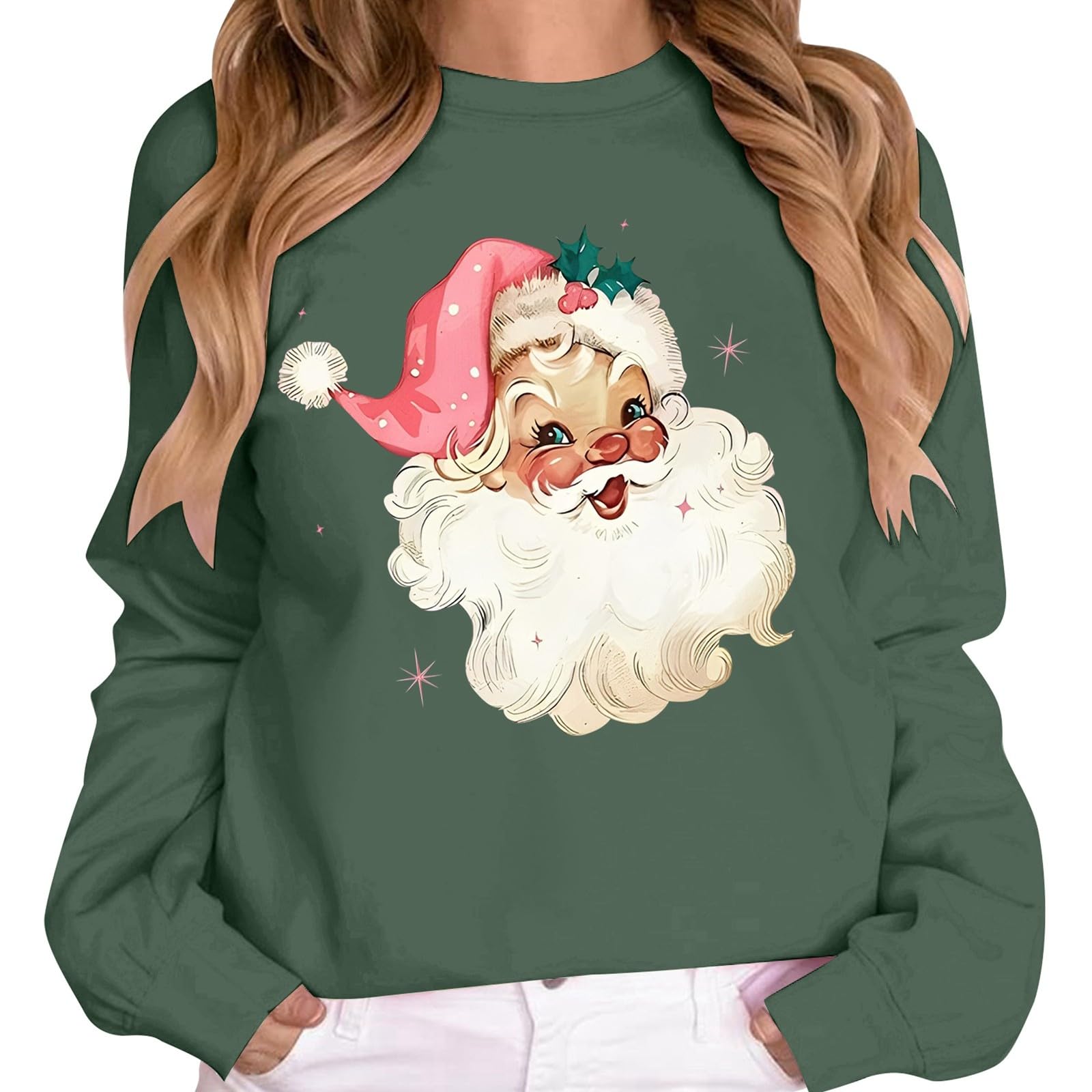 Suéter de Navidad para mujer, talla grande, de forro polar, casual, para viajes, Papá Noel, sudaderas sólidas, estampadas, ropa de calle para mujer