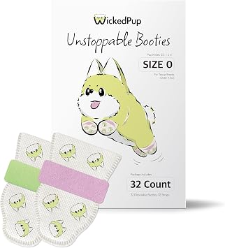 WICKEDPUP Unstoppable Booties for Dogs & Cats, 32 Count, Size 0 | Disposable Dog Boots & Paw Protectors | Breathable Puppy Shoes to Prevent Licking Paws Size 0 Paw Width 0.51 inch
