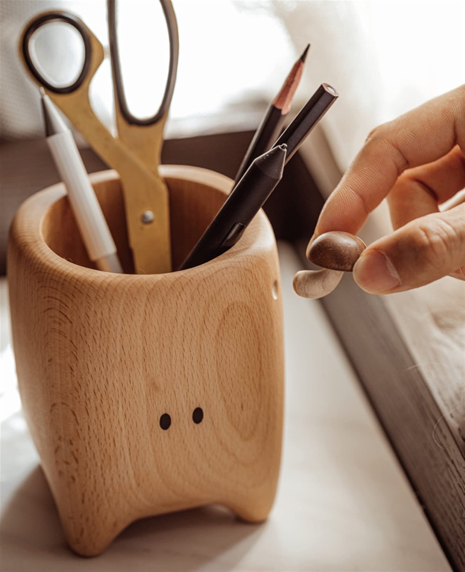Pot à crayons en bois de hêtre pour bureau, baguettes, vaisselle, multi-usages