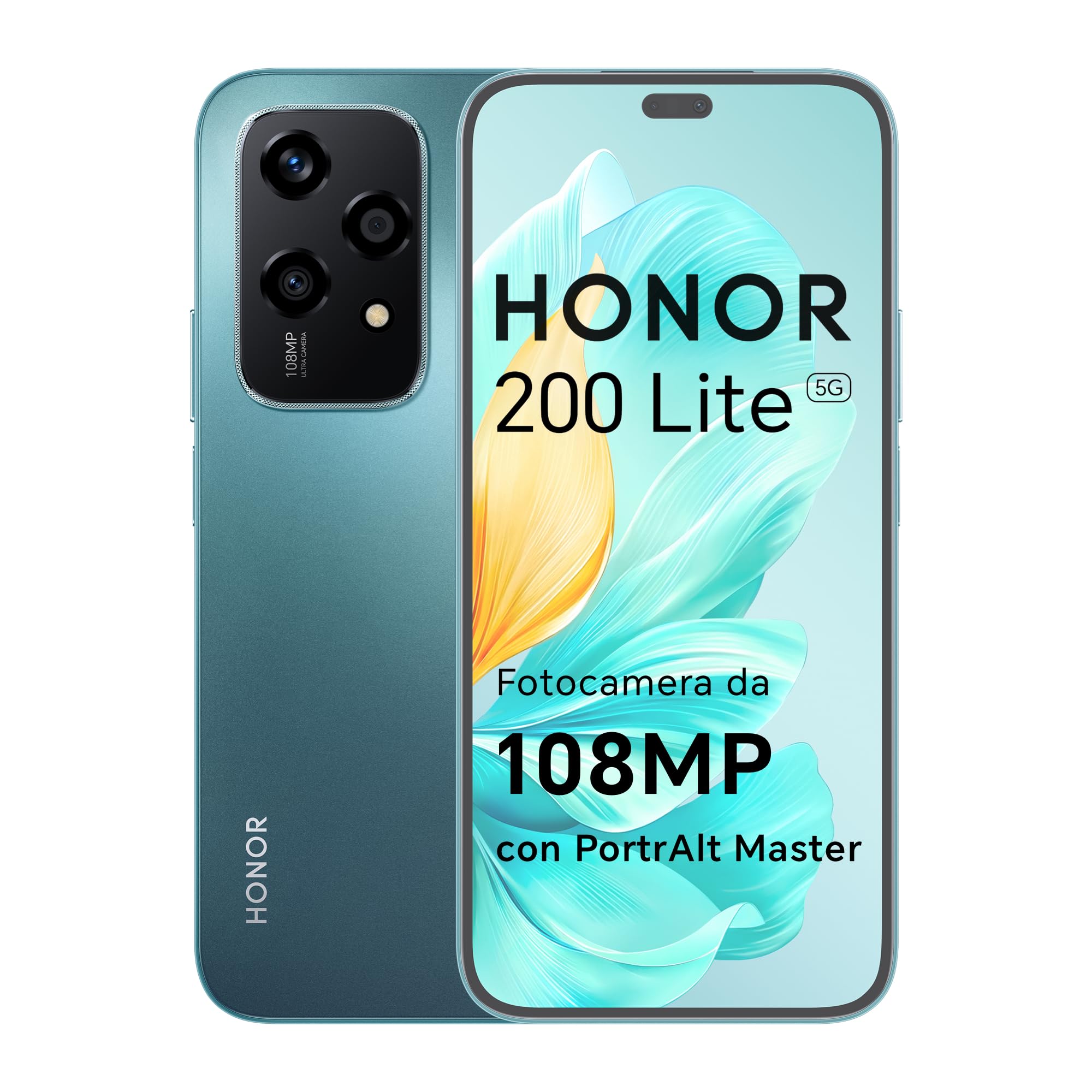 HONOR 200 Lite Smartphone 5G Dual SIM NFC, 8GB RAM 256GB Memoria, 6.7 pollici AMOLED Eye-Care Display telefono Android 14, 108MP+50MP, Capsula Magica, 4500 mAh, Cyan Lake [Versione italiana]