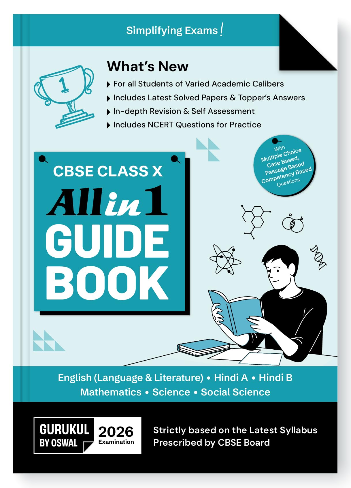 Gurukul By Oswal All in 1 Guide Book for CBSE Class 10 Exam 2025 - NCERT Questions, Latest Syllabus Pattern MCQs/Case/ Passage/Competency Based (English, Hindi A & B, Science, Social Science, Maths)