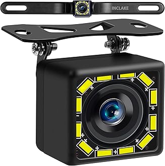 INCLAKE Car Backup Camera, Rear View Camera Ultra HD 12 LED Night Vision,Waterproof Reverse Camera 140° Wide View Angel with Multiple Mount Brackets for Universal Cars,SUV,Trucks,RV and More