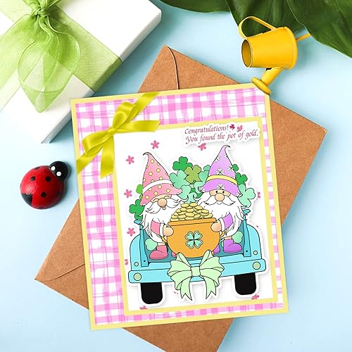 Miniatura 7 de INFUNLY Gnomos - Sellos transparentes y troqueles para hacer tarjetas, palabras, sellos de goma, lindos troqueles de corte de gnomos, bandera,