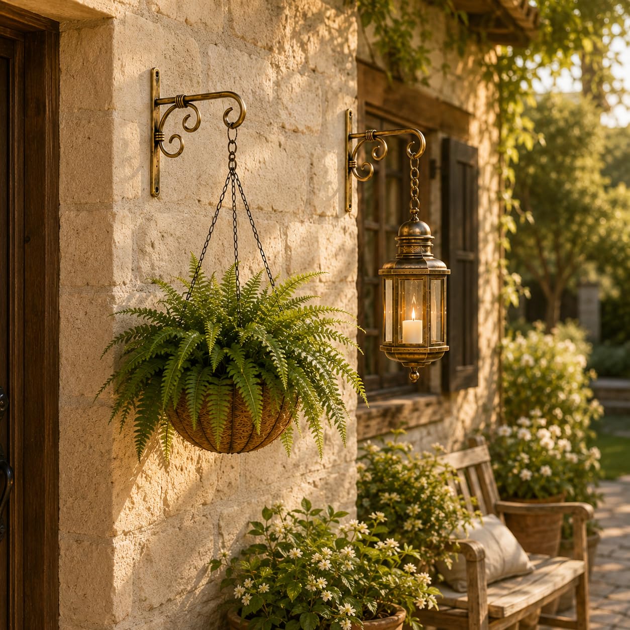 Antique Brass Finish Wall Hanging Brackets Set of 2 | Heavy Duty Iron Hook for Hanging Plants, Lanterns, Wind Chimes, Bird Feeders & Flower Pots (Only Brackets)-image-40