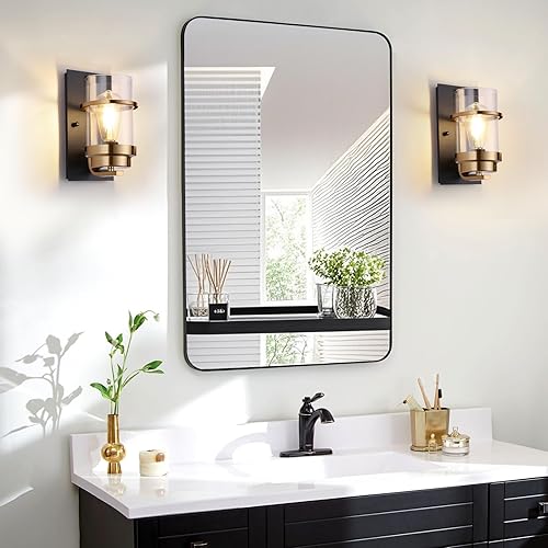 Miniatura 9 de Luces de tocador de baño de oro negro, 3 luces de baño, apliques de pared industriales modernos de latón, 3 luces, luces de pared de baño (bombillas