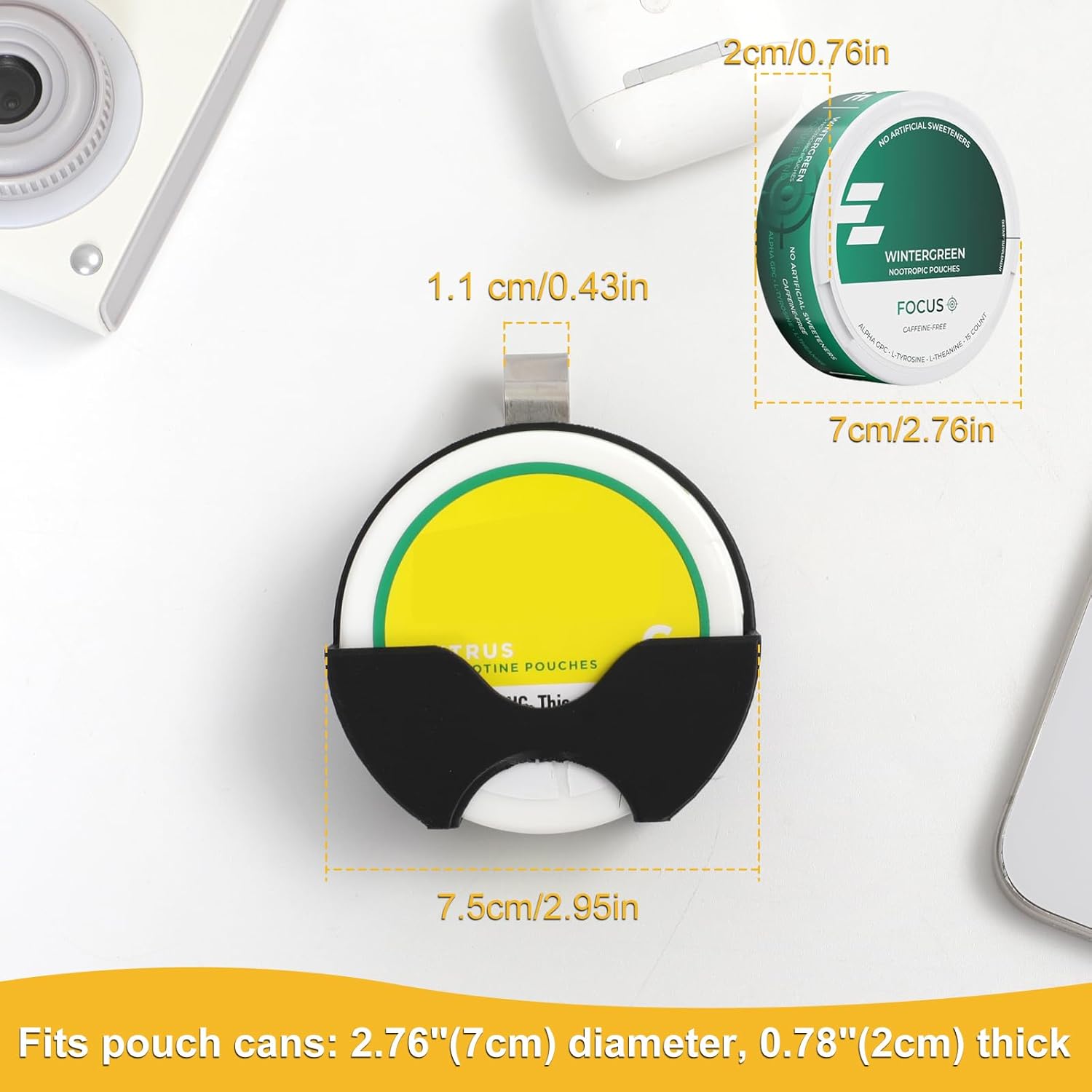 ZYN Car Sun Visor Holder Fits Zyn Standard Can Tins(Diameter2.75*Thickness0.78), Pouch Can Holster Clip for Car & Belt, 3D Printed Process, High-Temperature Resistant Materials (Black) - Image 2