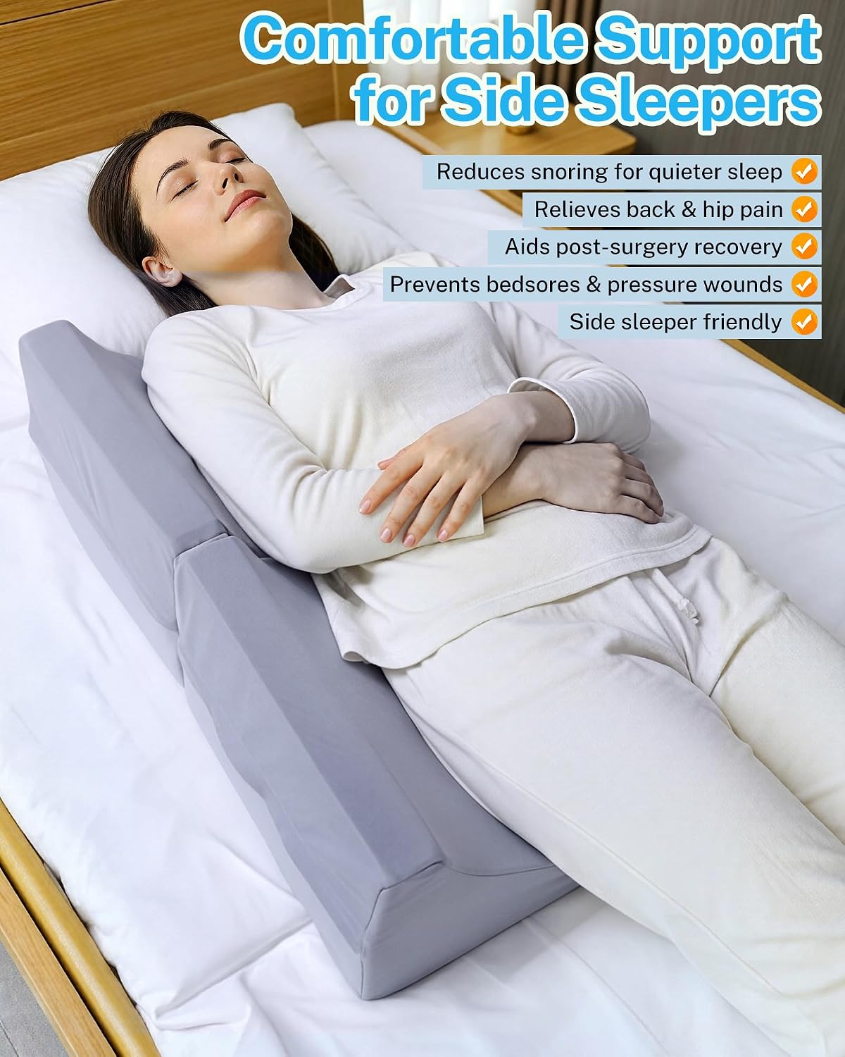 2-in-1 Modular Bed Wedge Pillow, Ergonomic High Density Foam Side Sleeping Support Cushion with Washable Removable Cover, Multi-Use for Pregnancy, Back Pain, Post-Surgery Recovery & Bedsore Prevention