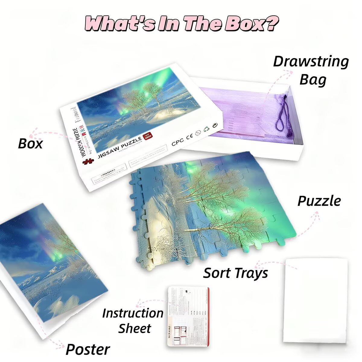 Puzzle 5000 sztuk Zima Puzzle Aurora Wymiary 156 x 105 cm Puzzle dla Dorosłych Kreatywna Rozrywka, Śmieszne Klasyczne Puzzle Zabawki Edukacyjne Oryginalne Prezenty Dla Kobiet I-51