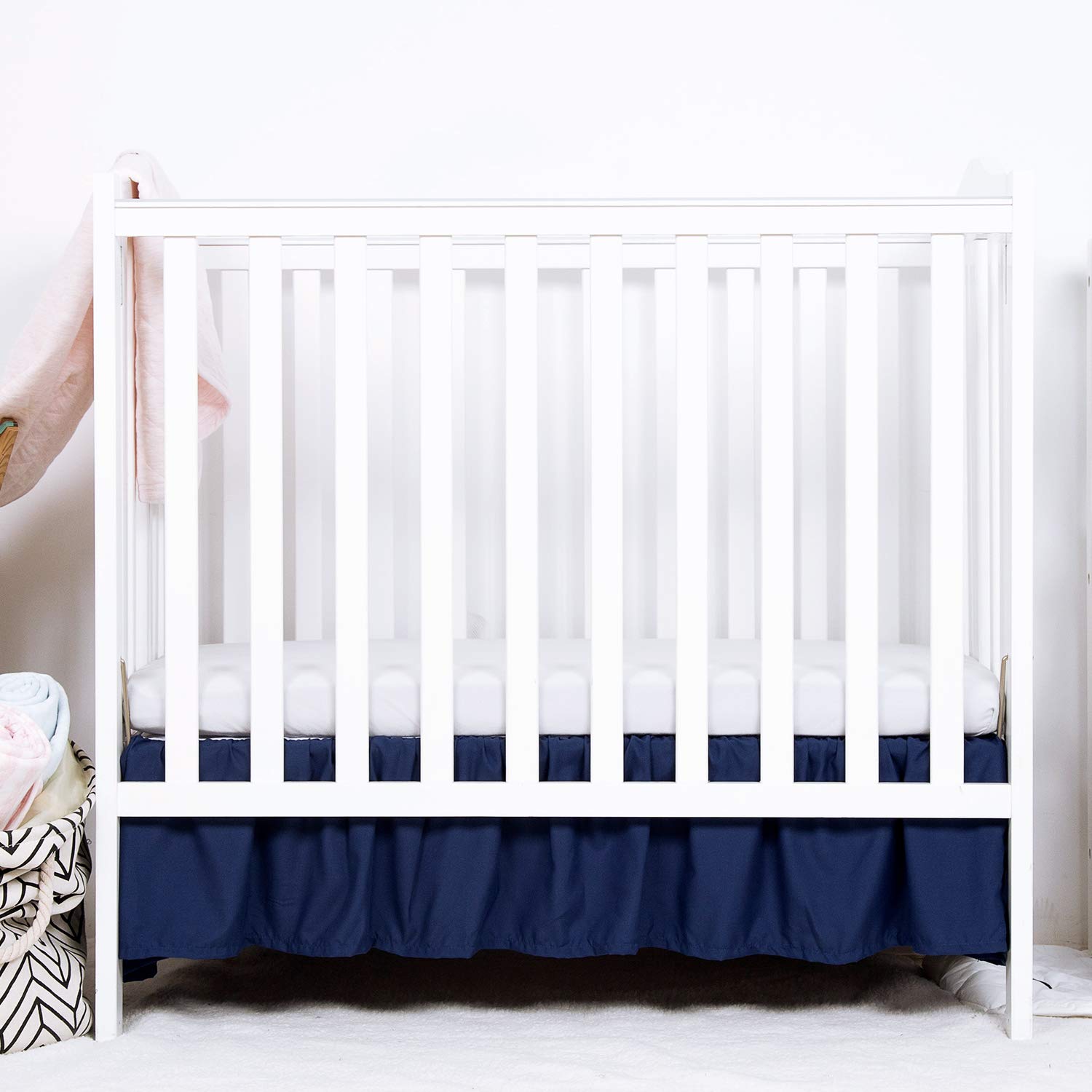 Tillyou Mini Crib Skirt Ruffled Microfiber Portable Crib Bed Skirt For Baby Boys And Girls 24 X 38 10 5 Drop Navy Blue Amazon Sg Home