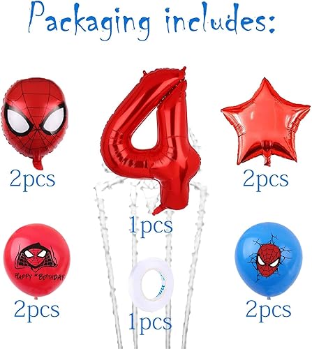 Miniatura 2 de ZHIHUI Decoraciones de cumpleaños de Spiderman de superhéroe, globos de 4 cumpleaños de Spiderman, globo de aluminio de superhéroe número 2 de 32