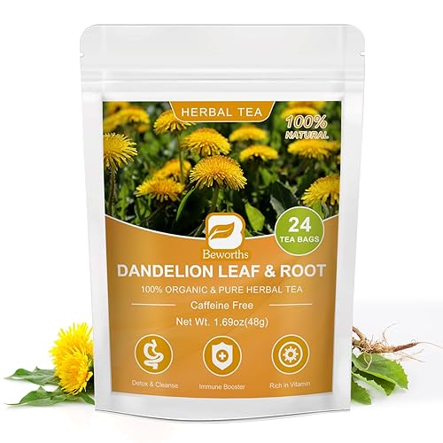 Té orgánico de hoja de diente de león, té de hierbas de raíz y hoja de diente de león con madreselva, sin cafeína, mezcla de té de desintoxicación