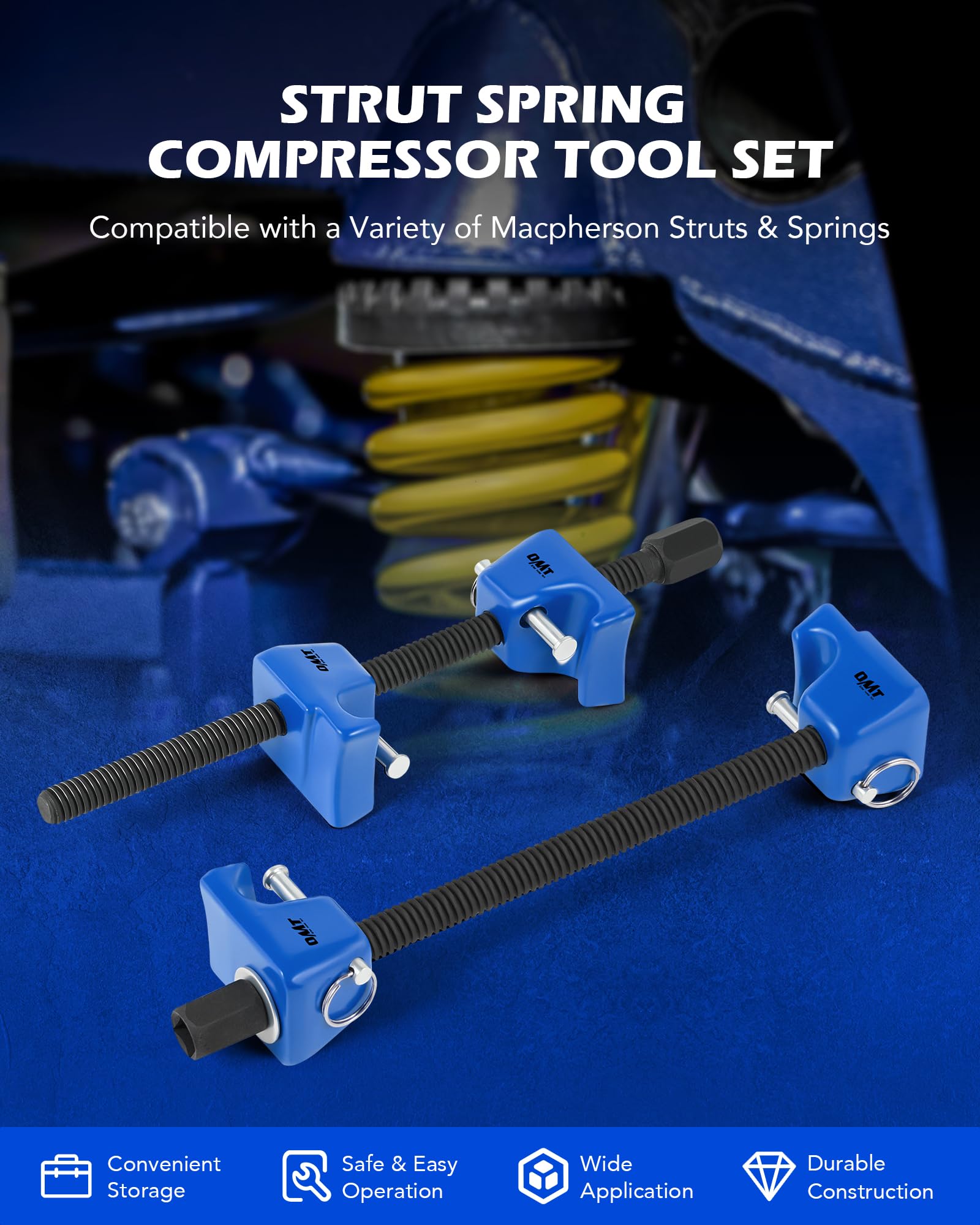 Orion Motor Tech Set Compressore Molle per Ammortizzatori Macpherson con Escursione da 26,7 cm, Doppi Attrezzi per Compressione Molle Elicoidali con Attacco Quadro da 1/2" e Esagonale da 13/16"