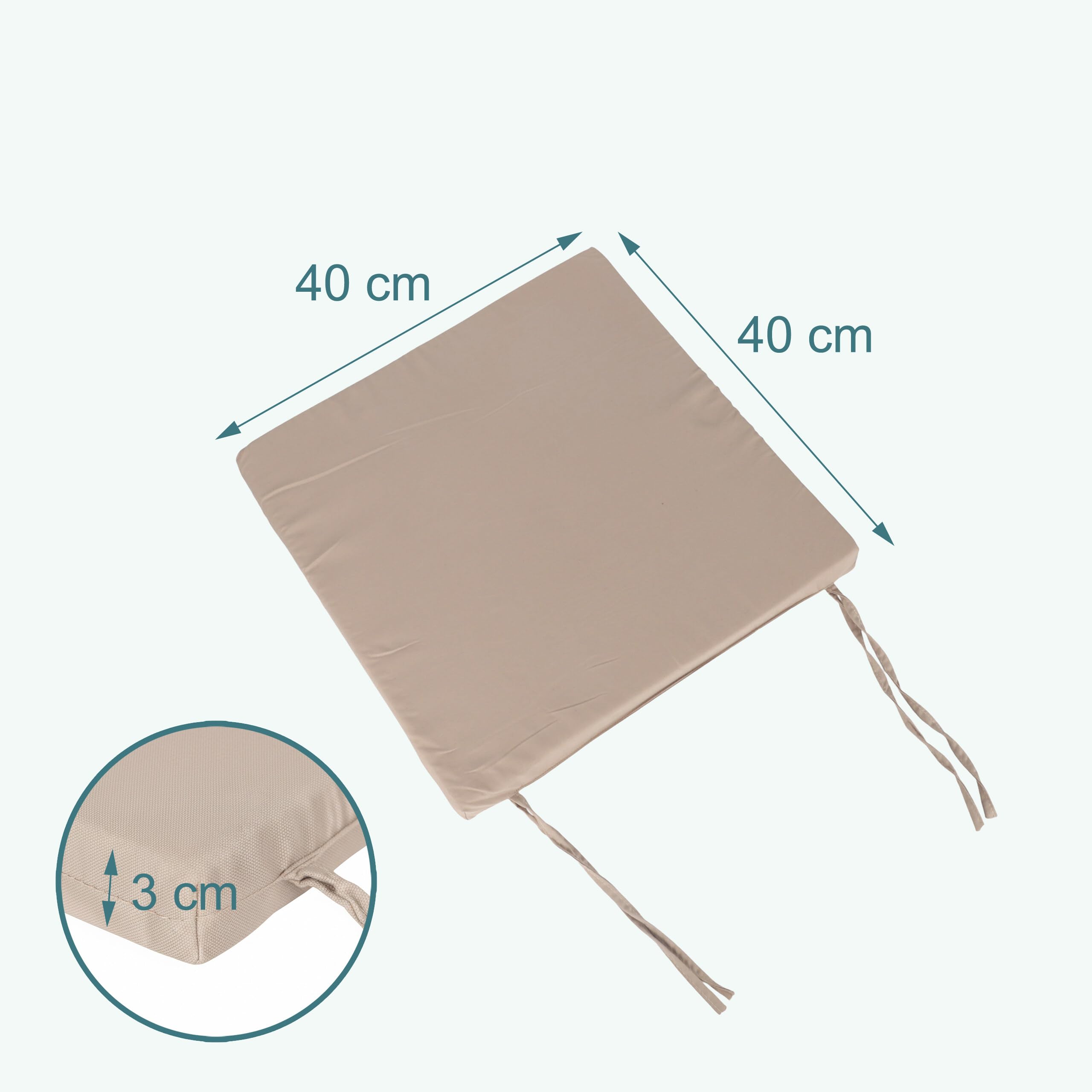 Relaxdays Set 4 Cuscini per sedie 40x40 cm, con Laccetti, Interno/Esterno, Rivestito in Poliestere Beige