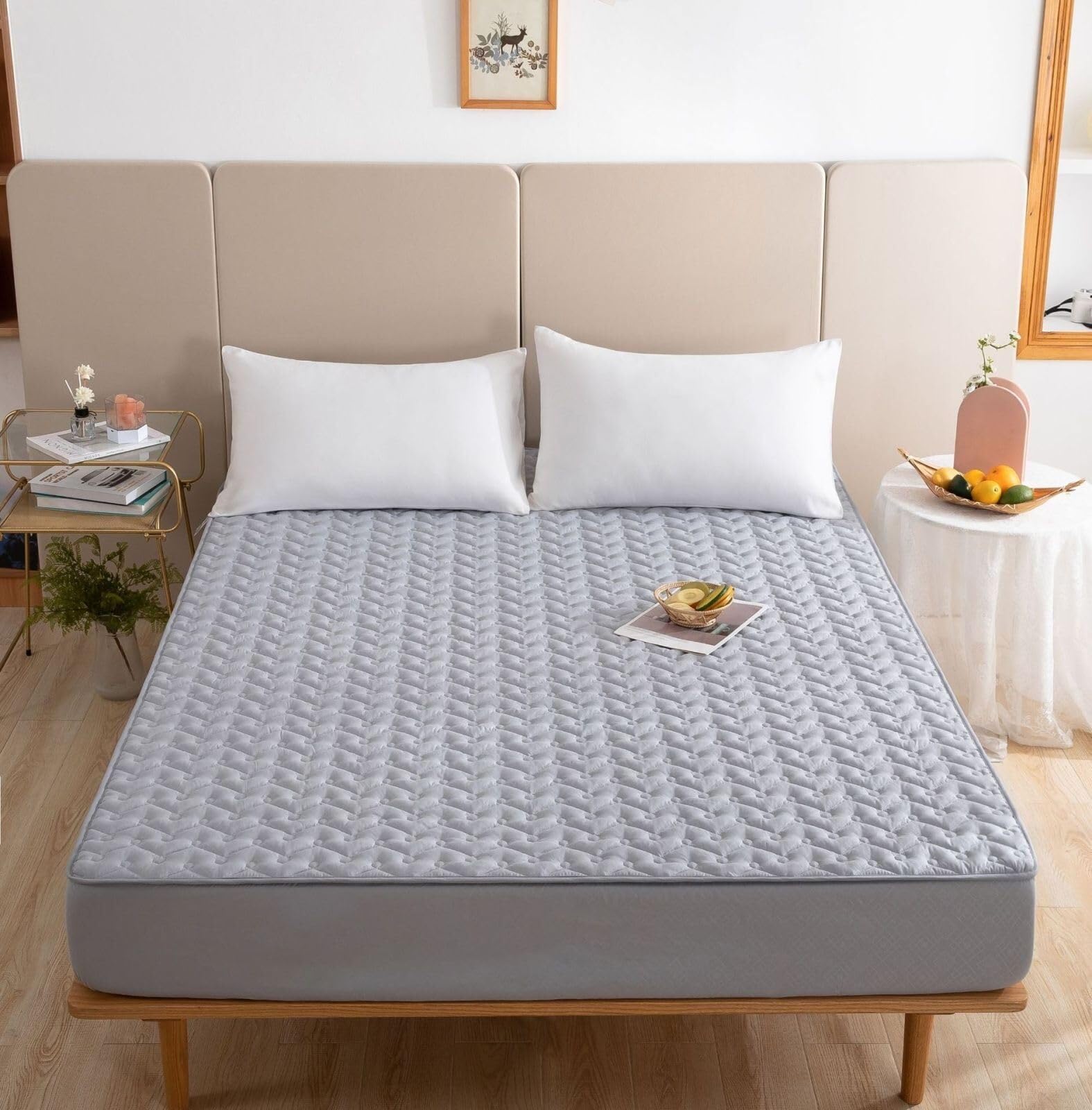 Set lenzuola con angoli trapuntati | Coprimaterasso in cotone piuma, 3 pezzi, tasca profonda, uso for tutte le stagioni(22#,180x200cm+30cm)