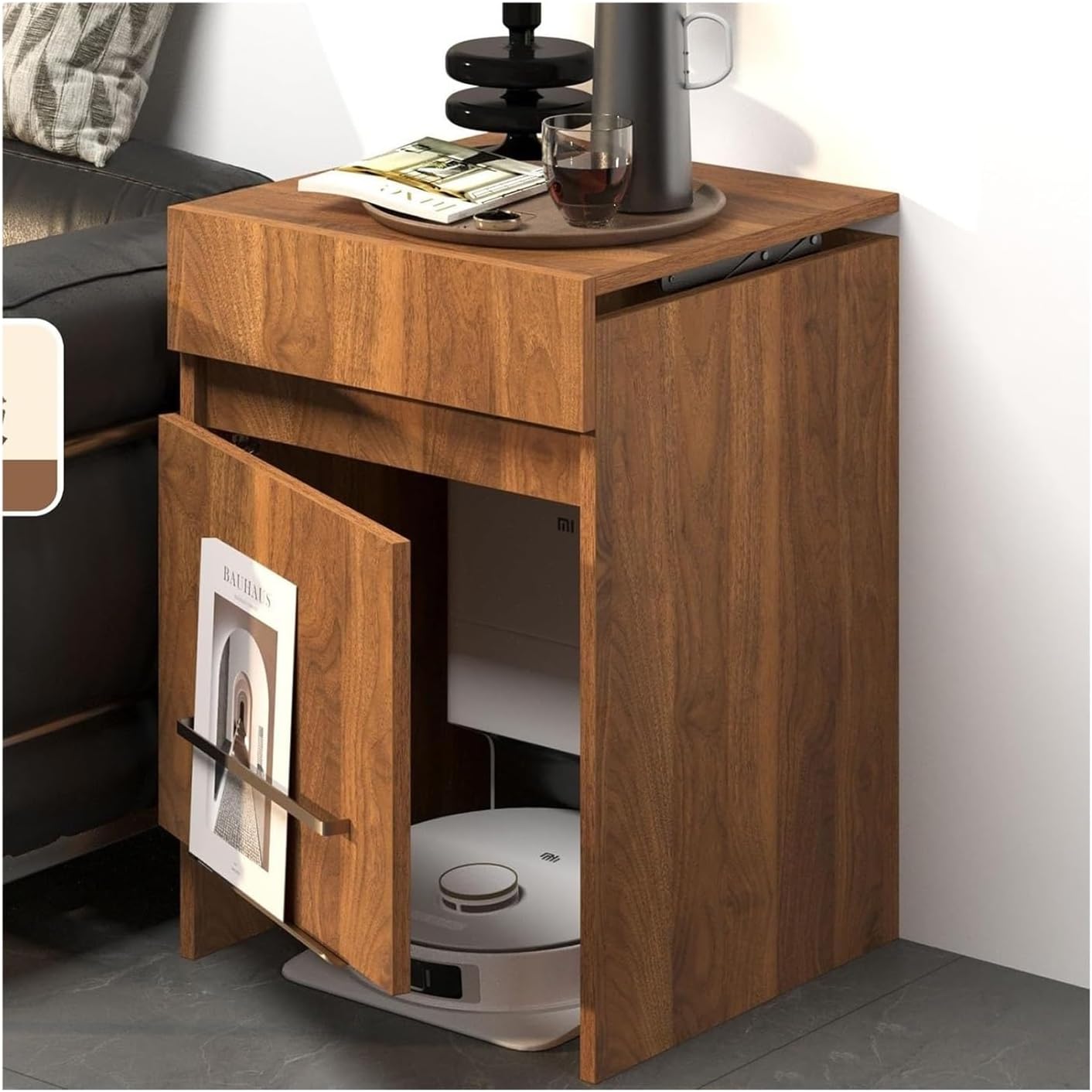 MXL&LJB Sweeping Robot Storage Cabinet Vacuum Hidden for Robots, Lift Drawer Design, Easy Water Changes for Living Room/Bedroom/Kitchen(Brown)
