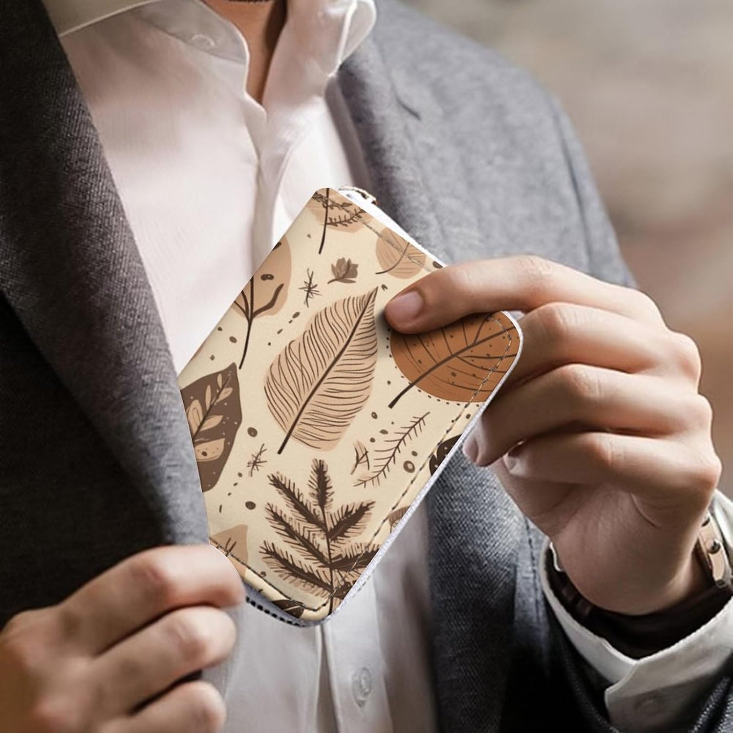 Brown Natural Pattern Card Holder RFID Blocking,Credit Card Wallet for Women And Men,Card Case Organizer Bag with Zipper
