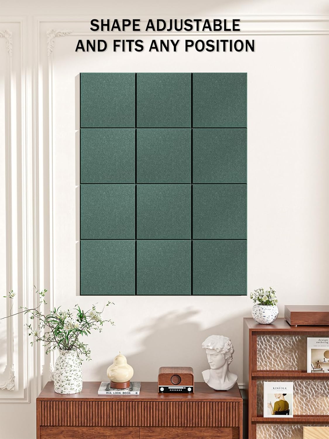 Hsurbtra Large Cork Board for Wall 47 x 36 Inch, 12 Pack Felt Bulletin Notice Board with Pushpins for Office Home School Farmhouse Wall Decor, Green