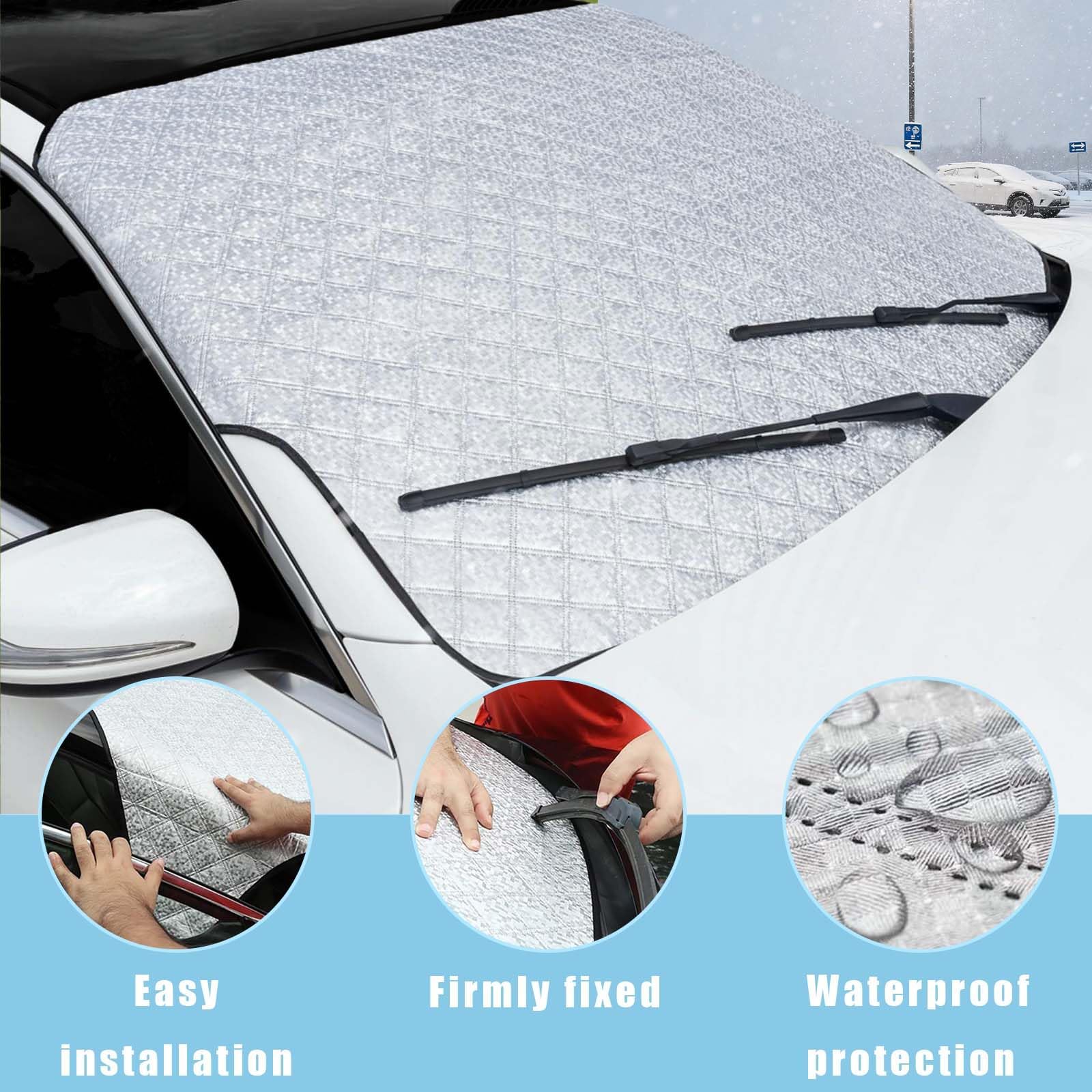 Helweet Couverture Pare-Brise Avant Voiture, Bache Pare Brise Voiture, Repliable Bâche Pare Brise Pour Voiture, Pour Bache Voiture Anti Givre Et Neige, UV, Poussière, Pluie (140 X 95cm