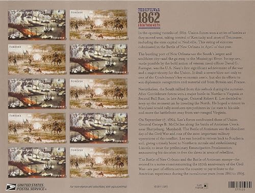 Miniatura 2 de Sellos postales coleccionables de Estados Unidos 2012: La guerra civil/guerra entre los estados 1862 Hoja MNH