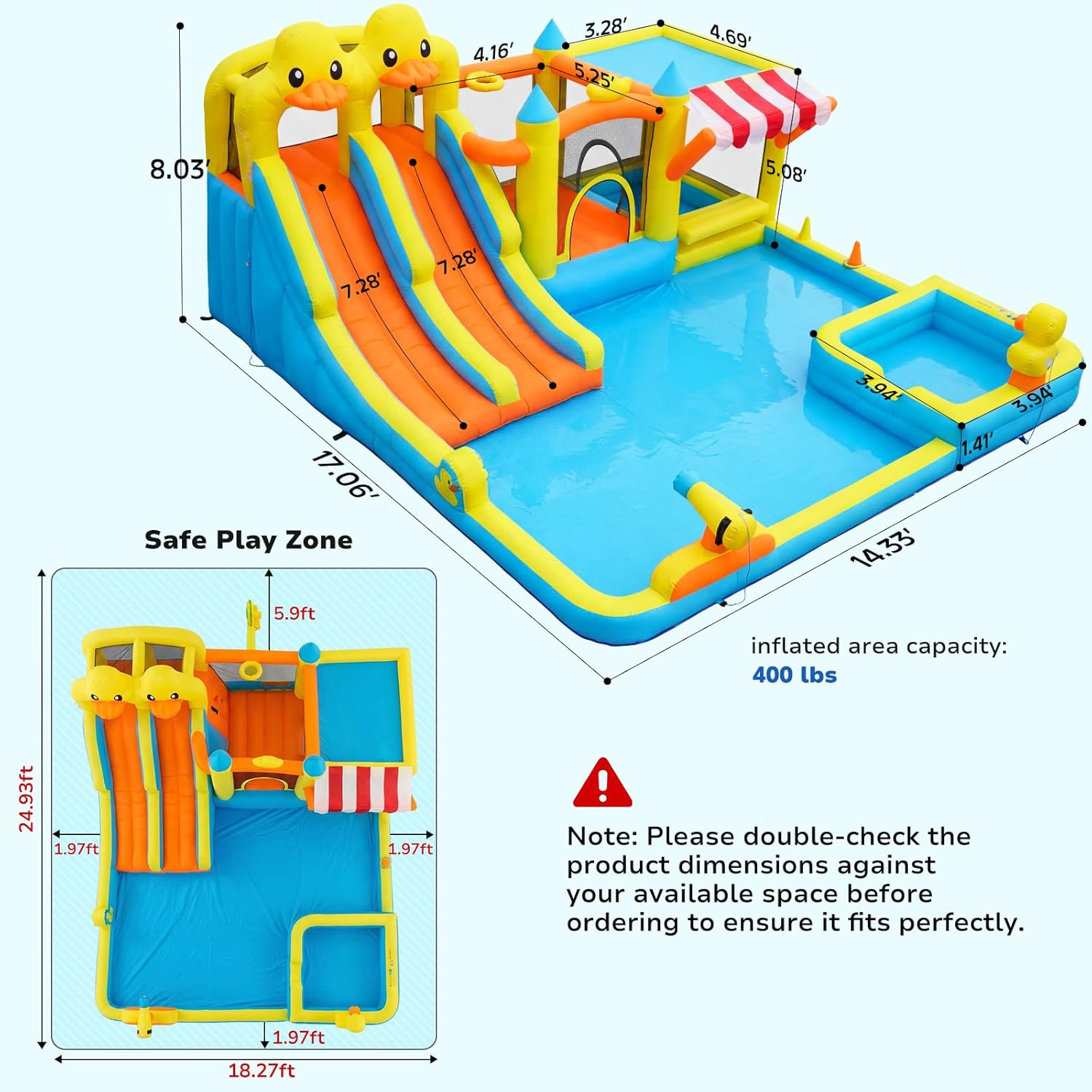 Hapfan Inflatable Bounce House Double Water Slide, 11 in 1 Bouncy Castle with Market Stand, Water Gun, Splash Pool, Climbing Wall, Basketball Hoop for Big Kids, Outdoor Backyard Party