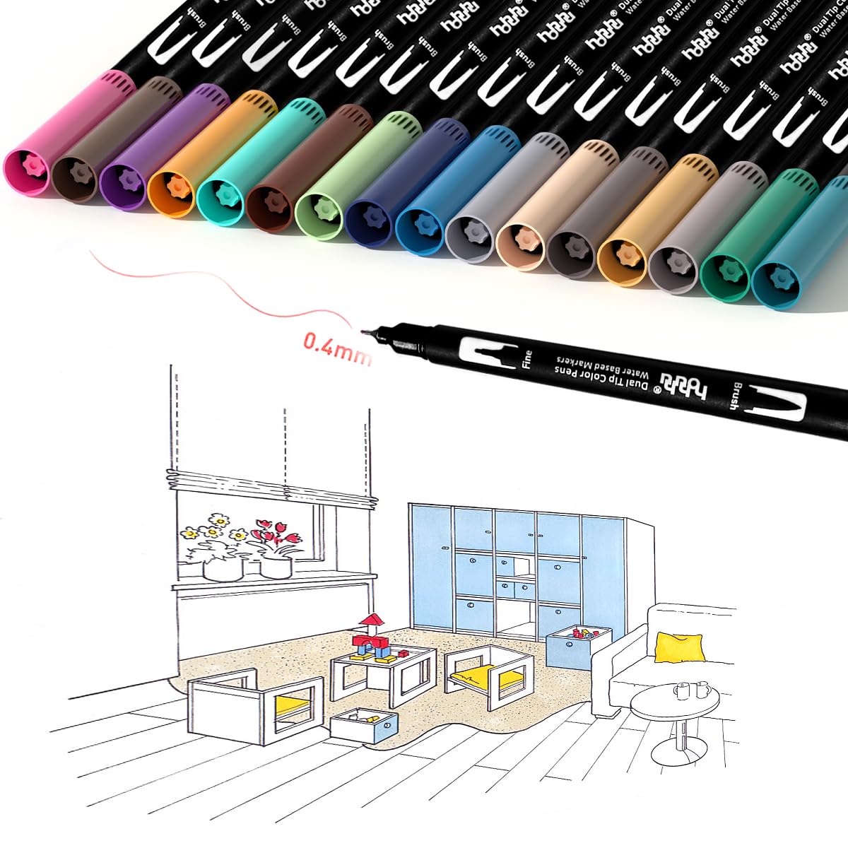 hhhouu 100 Colori Brush Pen Lettering Pennarelli Doppia Punta Fine Acquerellabili Penne da Colorare per Adulti Bullet Journal,Calligrafia, Dsegno, Mandala HO-100B