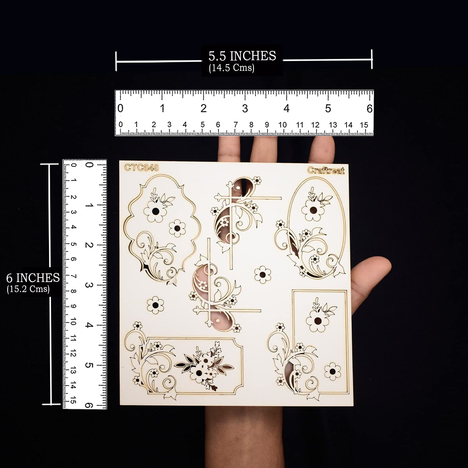 CrafTreat Florale lasergeschnittene Spanplatten-Verzierungen für Karten und Scrapbooking – Wirbelrahmen – Größe: 14 x 15 cm – Schnörkelverzierungen zum Basteln
