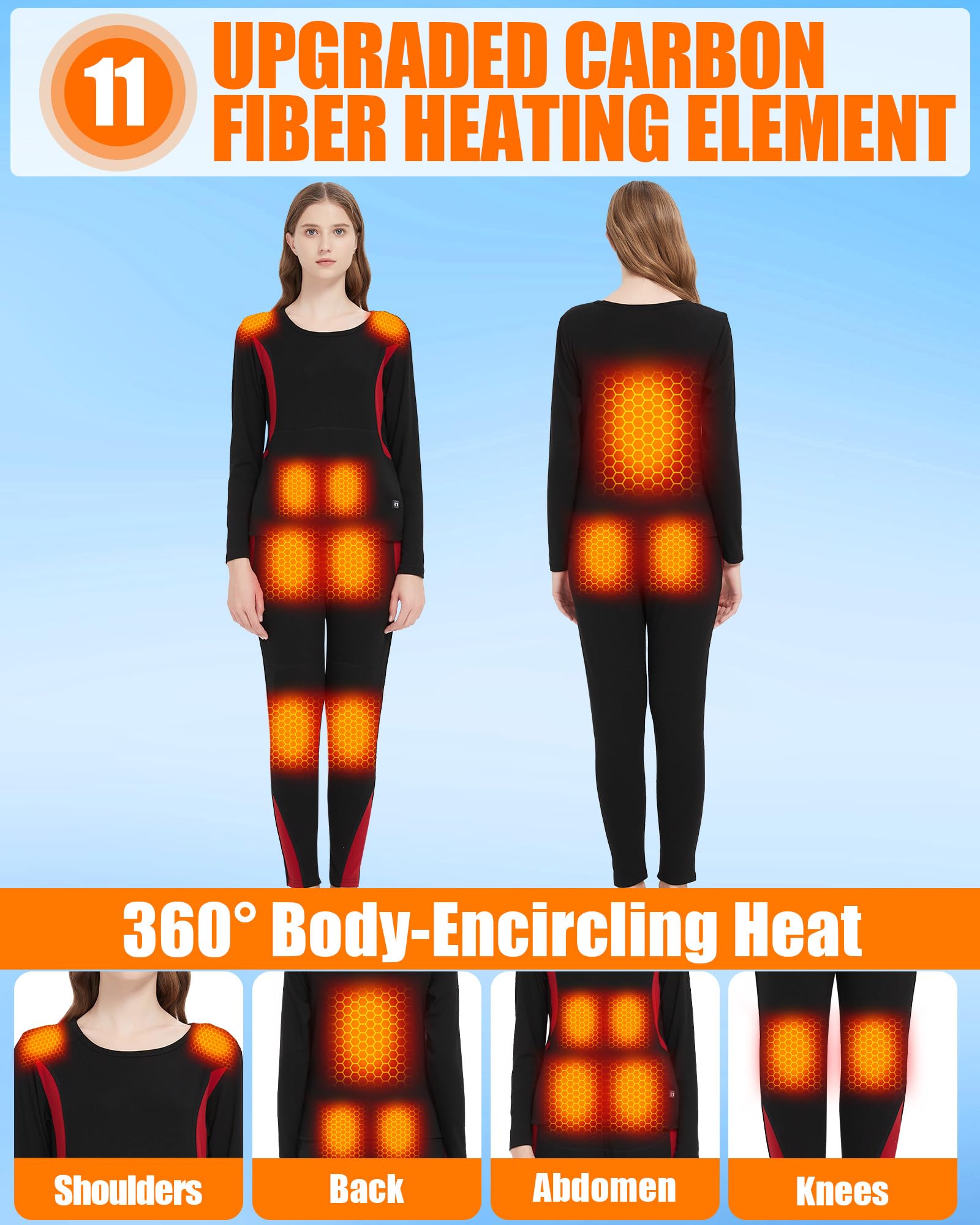 Ropa interior térmica para mujeres y hombres, conjunto de pantalones térmicos elásticos con calefacción, paquete de batería de 7.4 V y elemento calefactor
