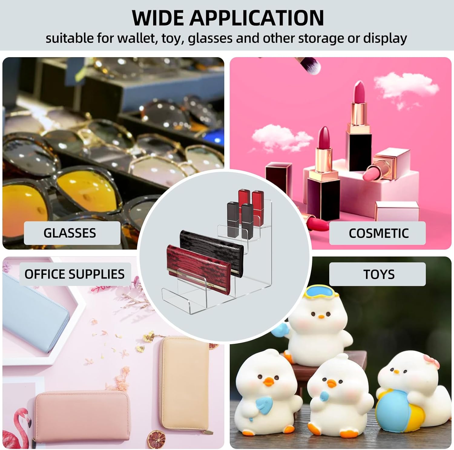 Acrylic Wallet Display Stand Purse Handbag Organizer, Clear Jewelry Riser Display Stand Purse Display Rack, Acrylic Display Shelf for Cosmetic Perfume Jewelry Sunglasses Handbag (2 PCS-4 Tier)