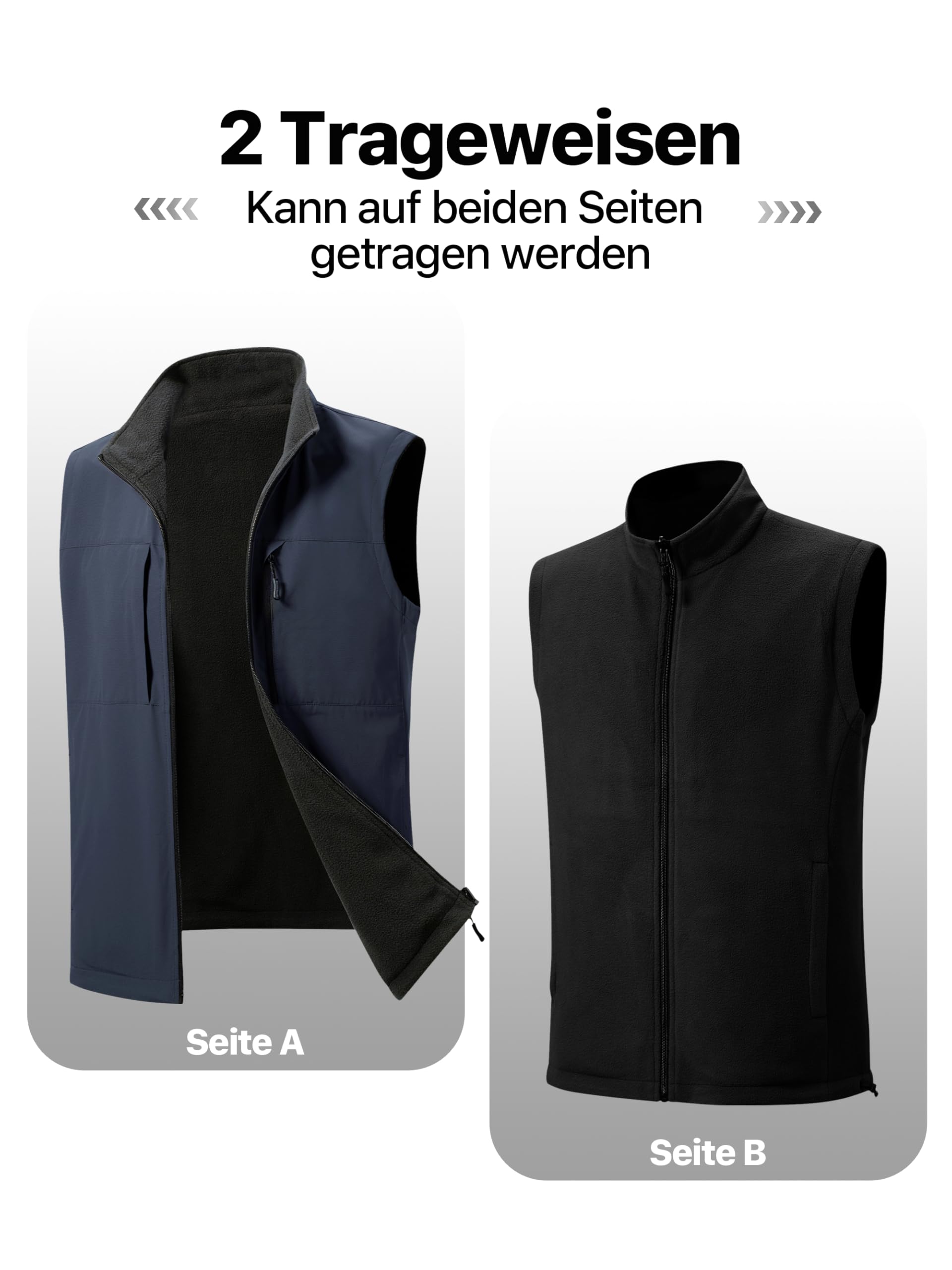 FREE SOLDIER Herren Winterweste Warme Freizeit-Fleeceweste Winddichte Reversible Ärmellose Softshell Weste für Arbeit und Wanderungen
