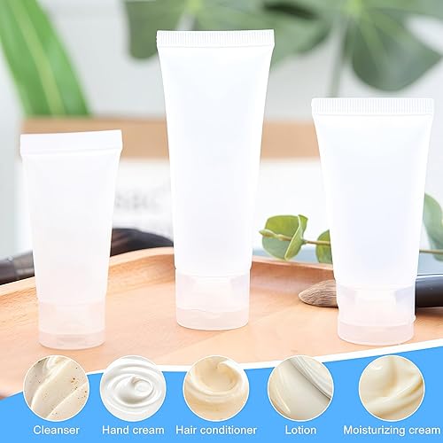 Miniatura 6 de 24 tubos blandos vacíos de plástico transparente rellenables de 1.0 fl oz/1.7 oz con tapa abatible, botella de loción, embalaje de muestra de viaje,