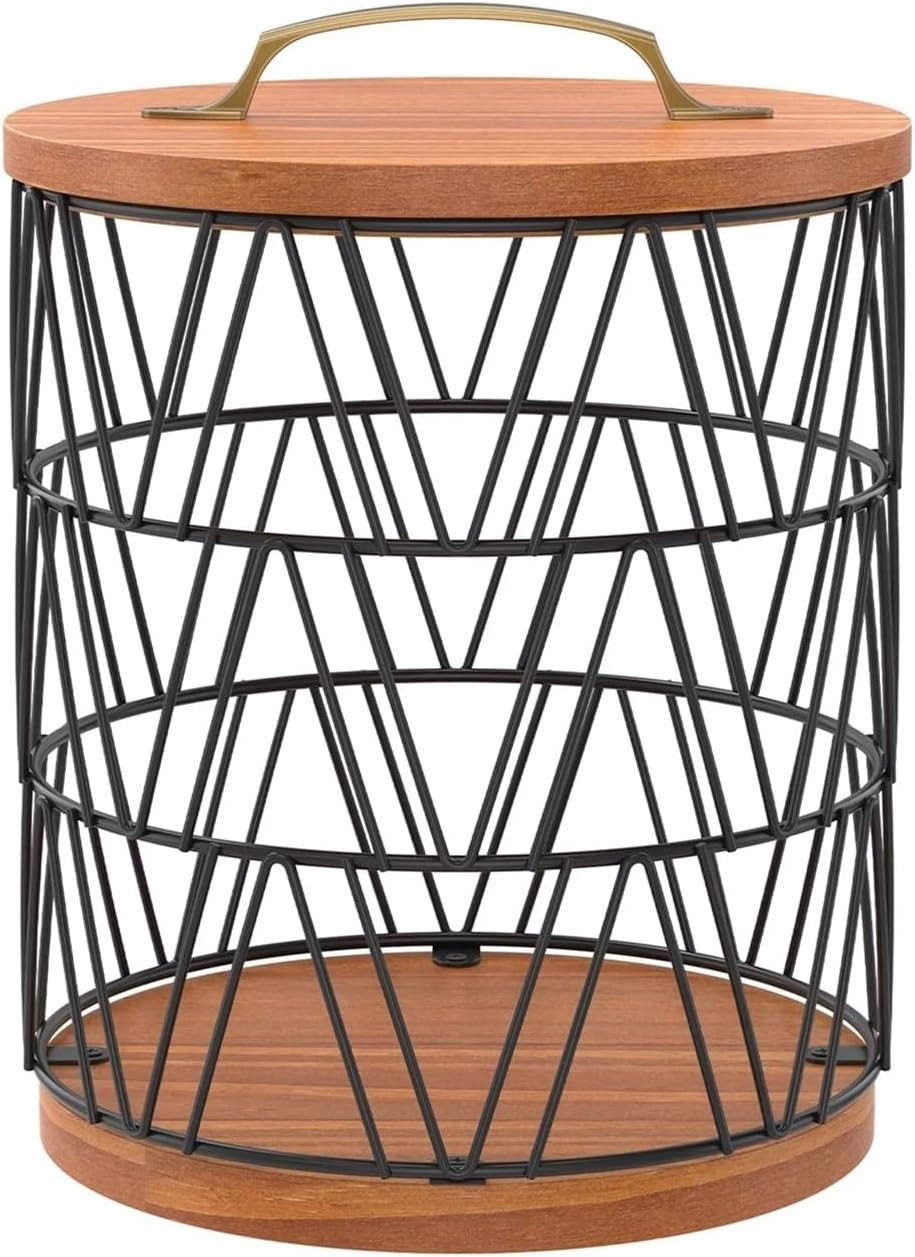 Coffee Capsule Holder Metal Coffee Pods Storage Basket With Wood Lid Base For Bar Counter Organizer Accessories(Gold)