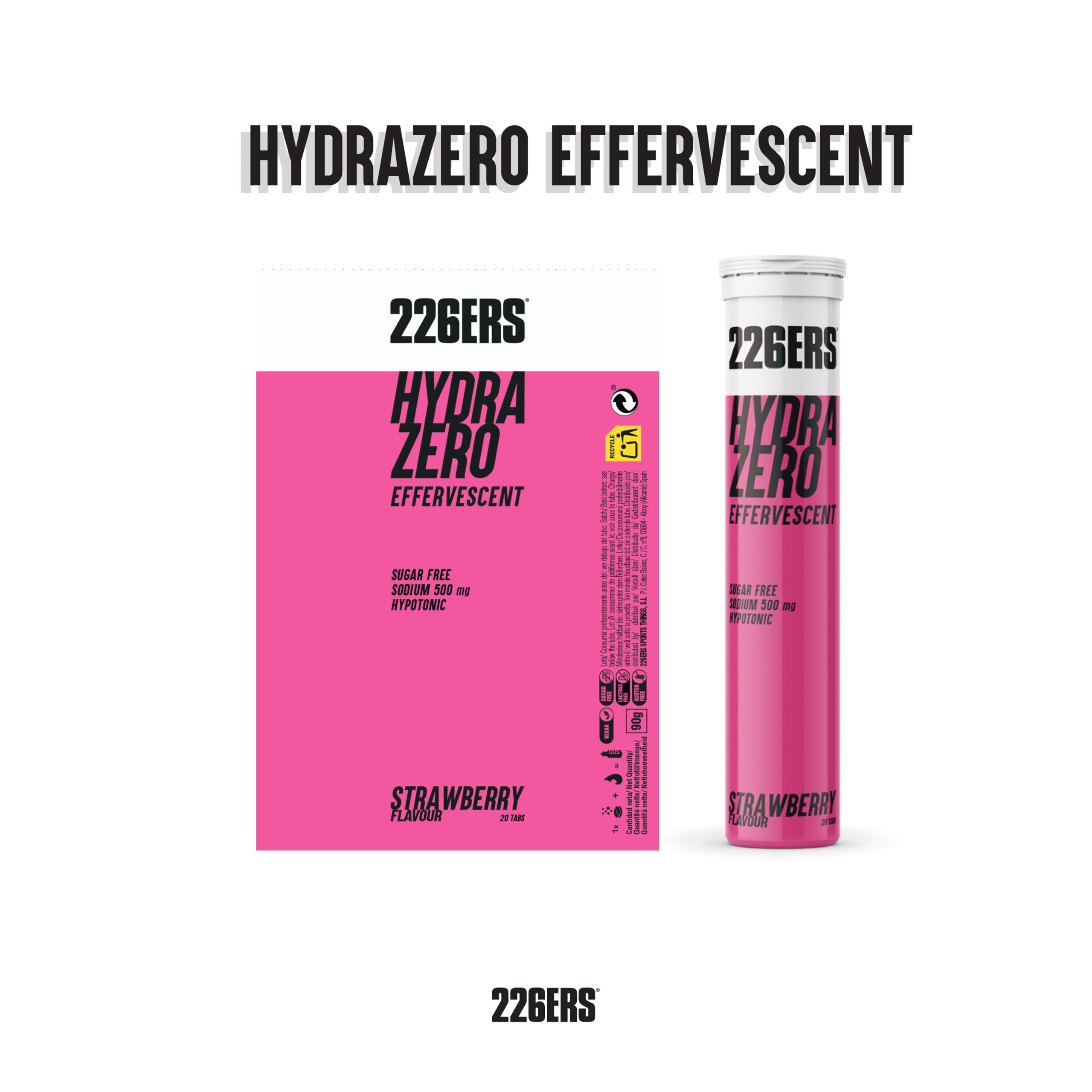 226ERS Hydrazero Effervescent, Compresse Effervescenti per il Reintegro degli Elettroliti, Adatte ai Vegani, senza Glutine, senza Calorie, Fragola, 20 Compresse
