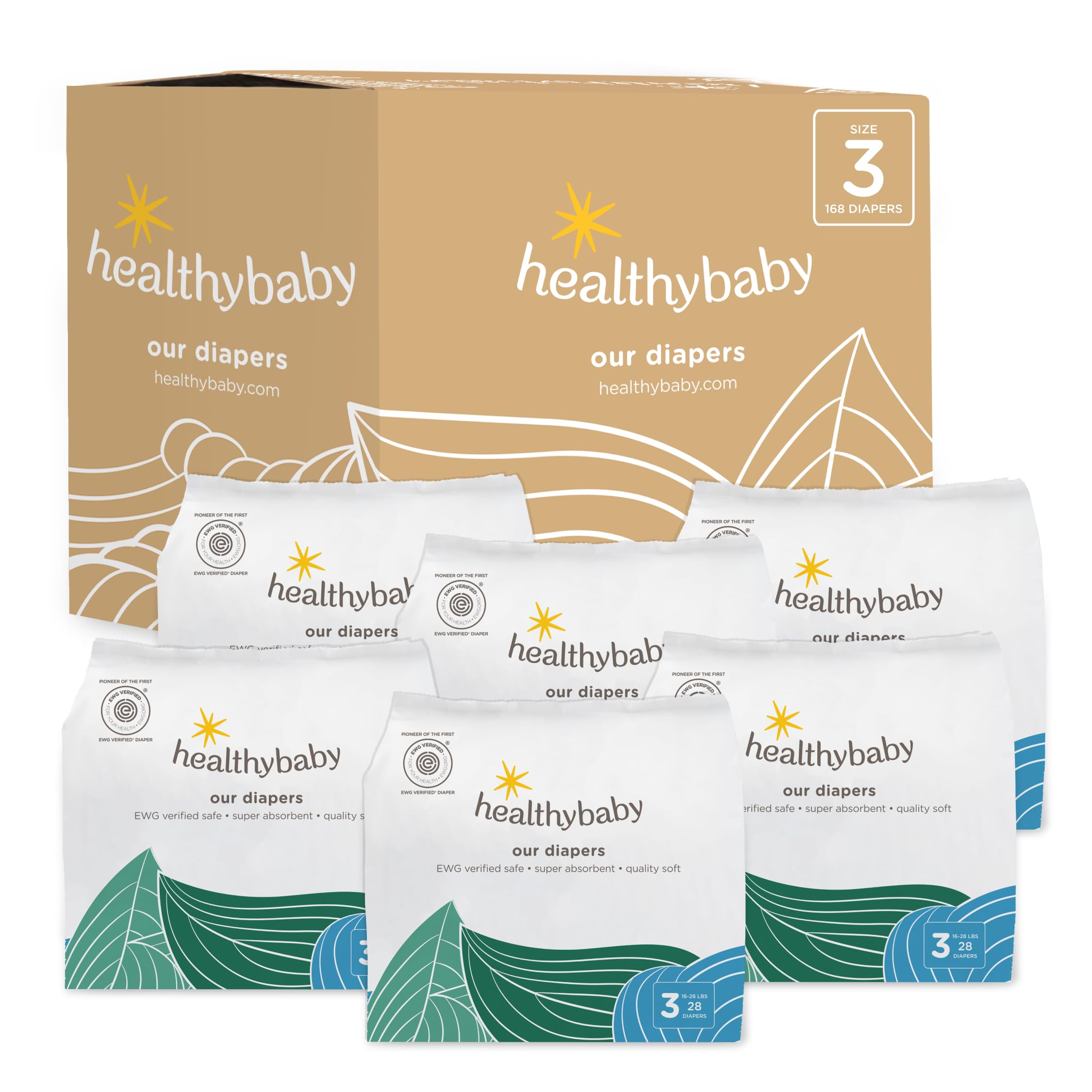 Our Diapers | The First EWG Verified & Microbiome-Friendly Diaper | Size 3 (16-28 lbs) 168 Count | 12-Hour Leak Protection | Made with Organic Cotton
