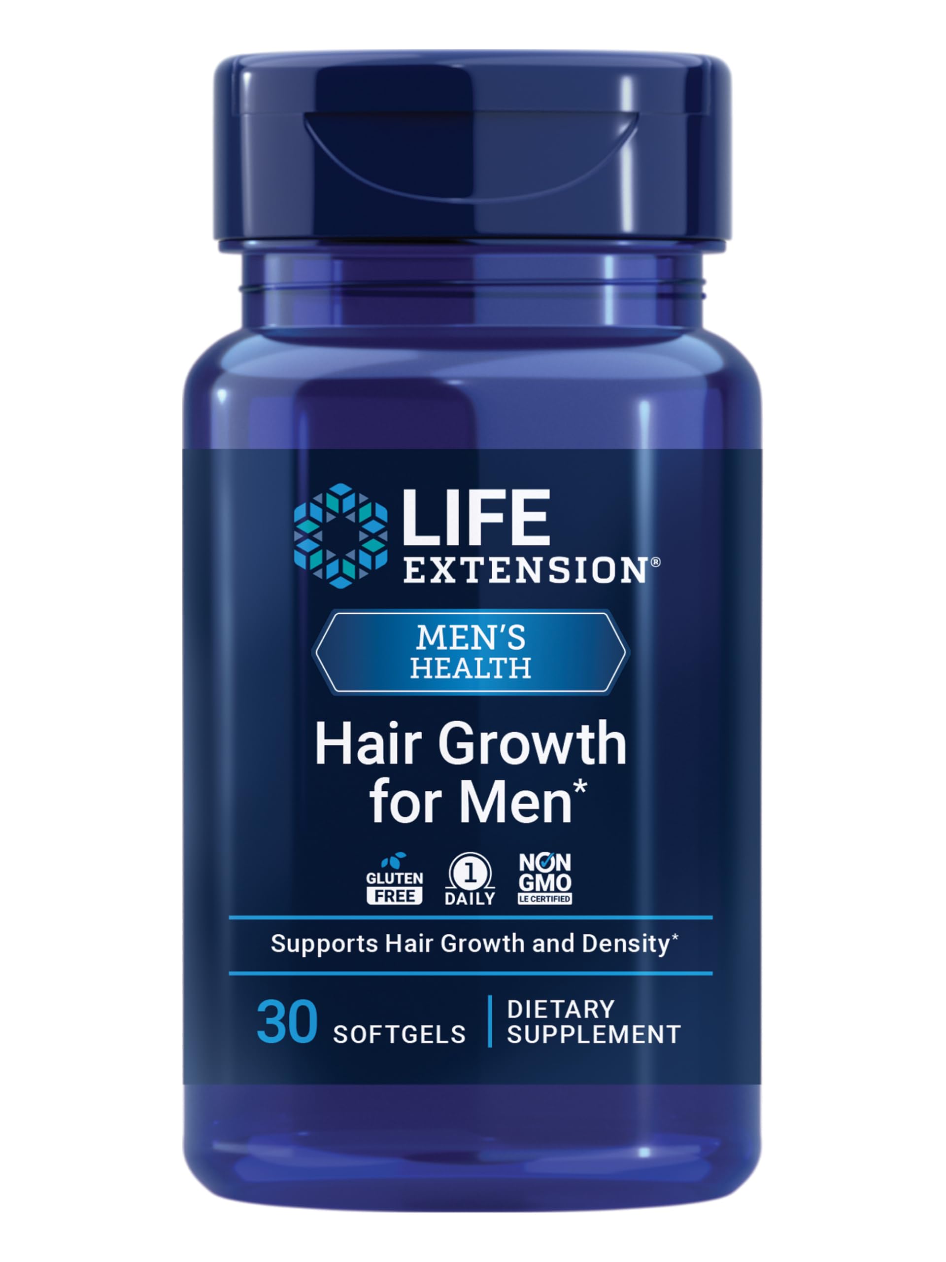 Life Extension Hair Growth for Men, ActriSave® Prickly pear and Black Rice, VI-SPO® Saw Palmetto, Supports Hair Growth, Fullness and Density, Non-GMO,